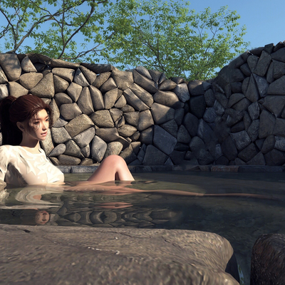  现代露天温泉su模型 