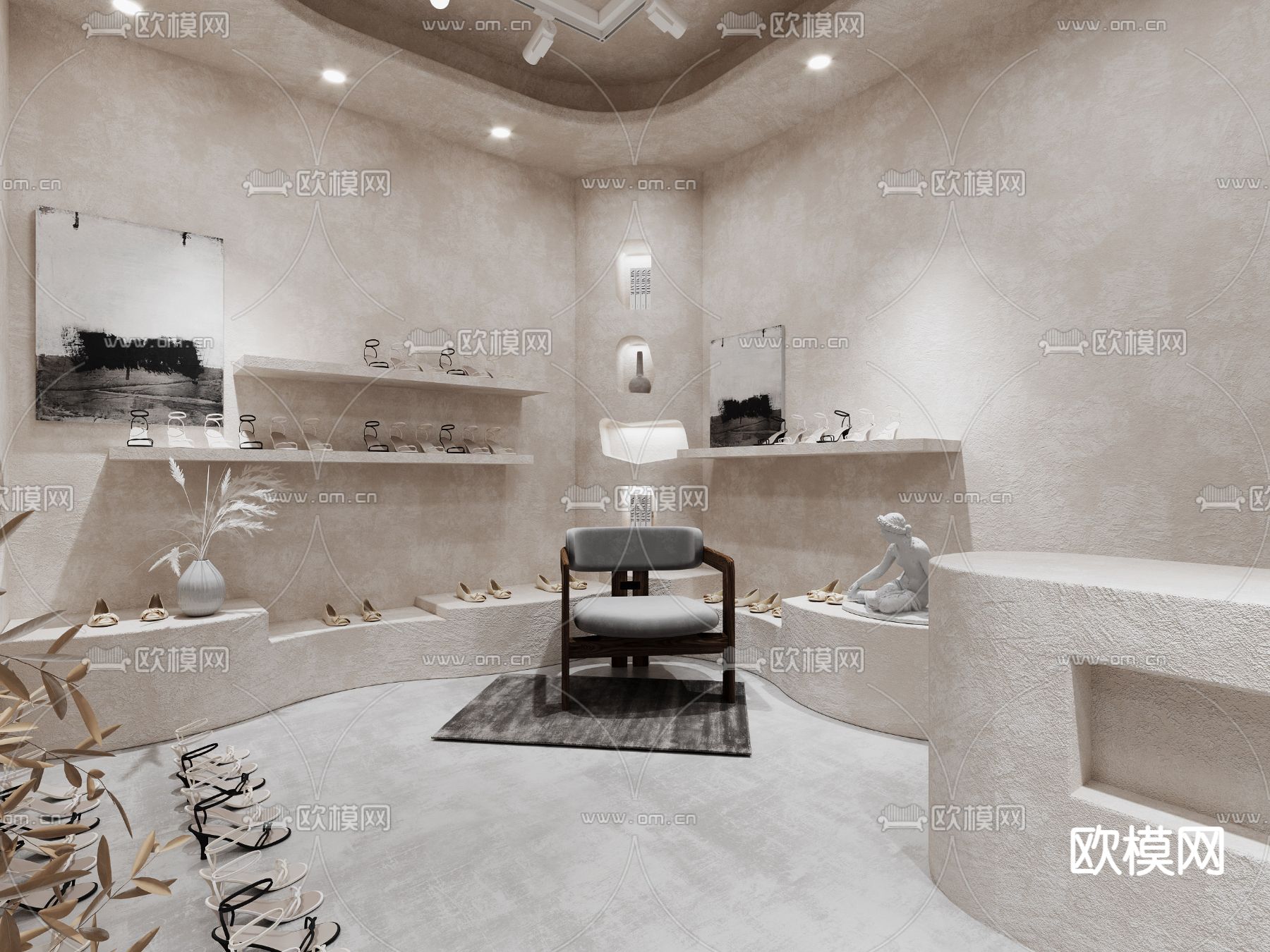 侘寂风鞋店3d模型下载（渲染图2）