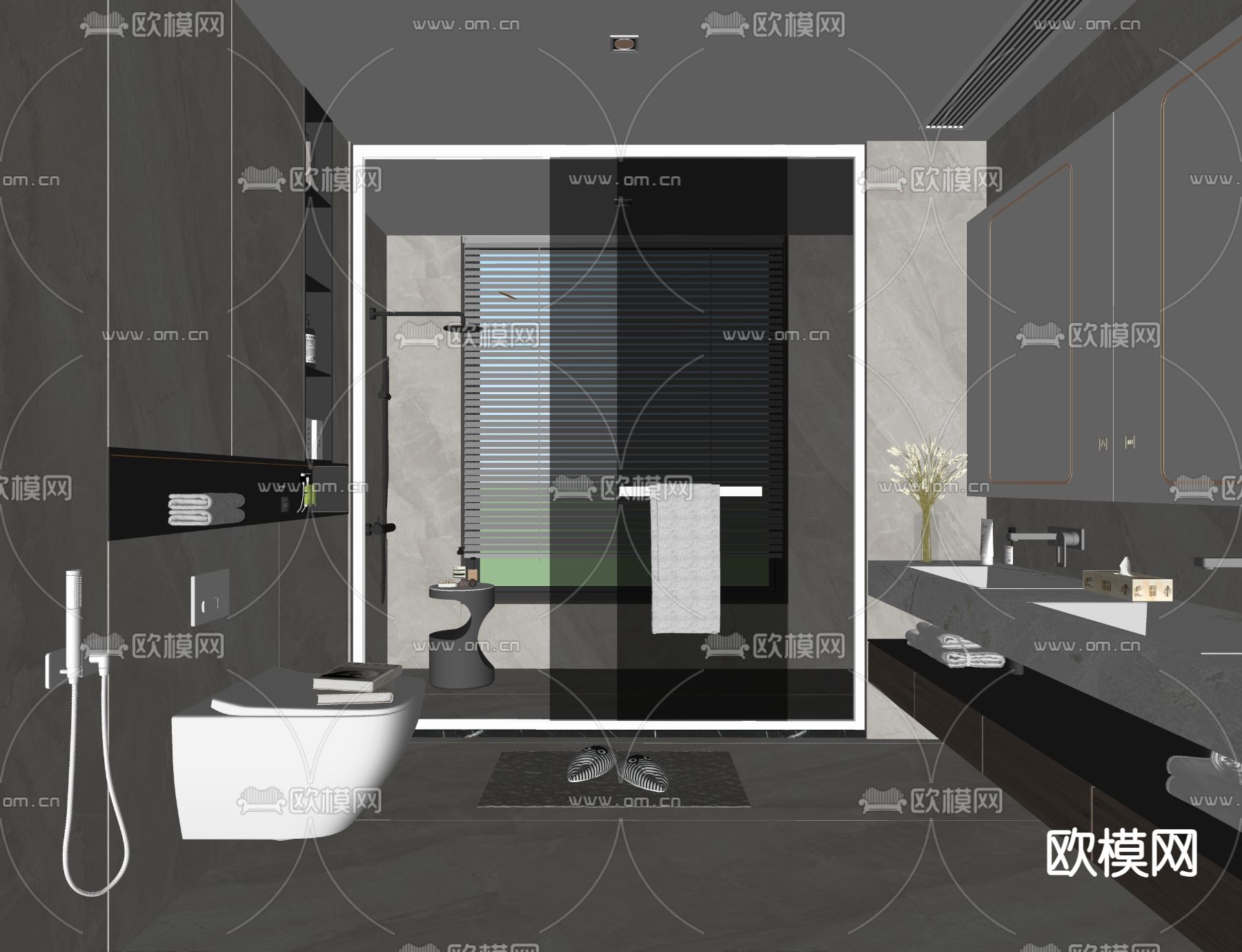 现代卫生间su模型下载（渲染图2）
