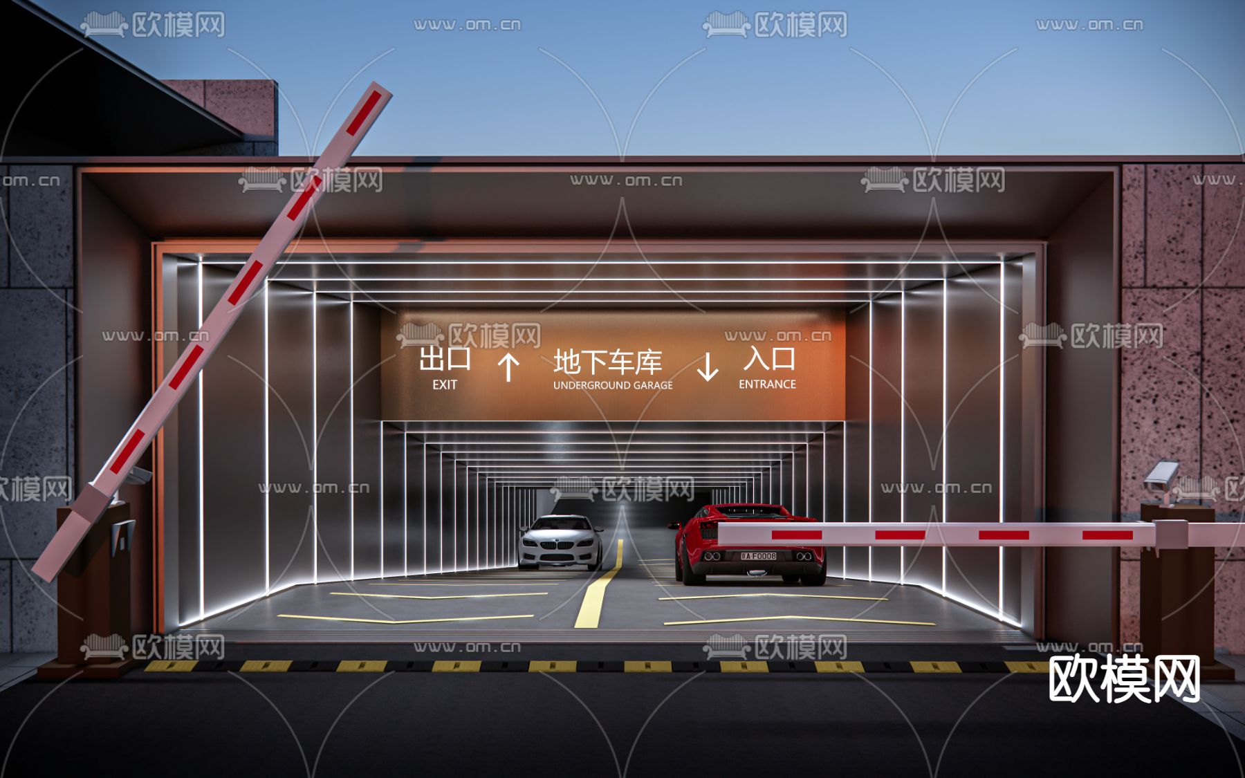 现代地下车库出入口su模型下载（渲染图1）