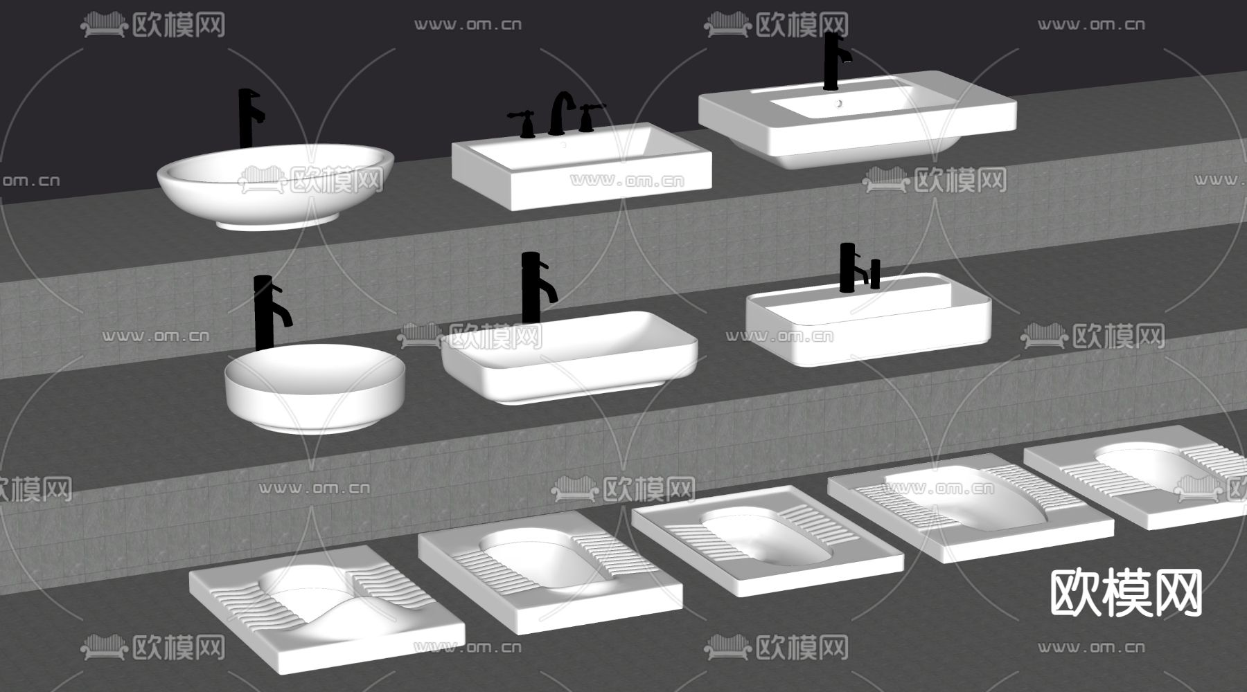 洗手台 蹲便器 洗手盆su模型下载（渲染图2）