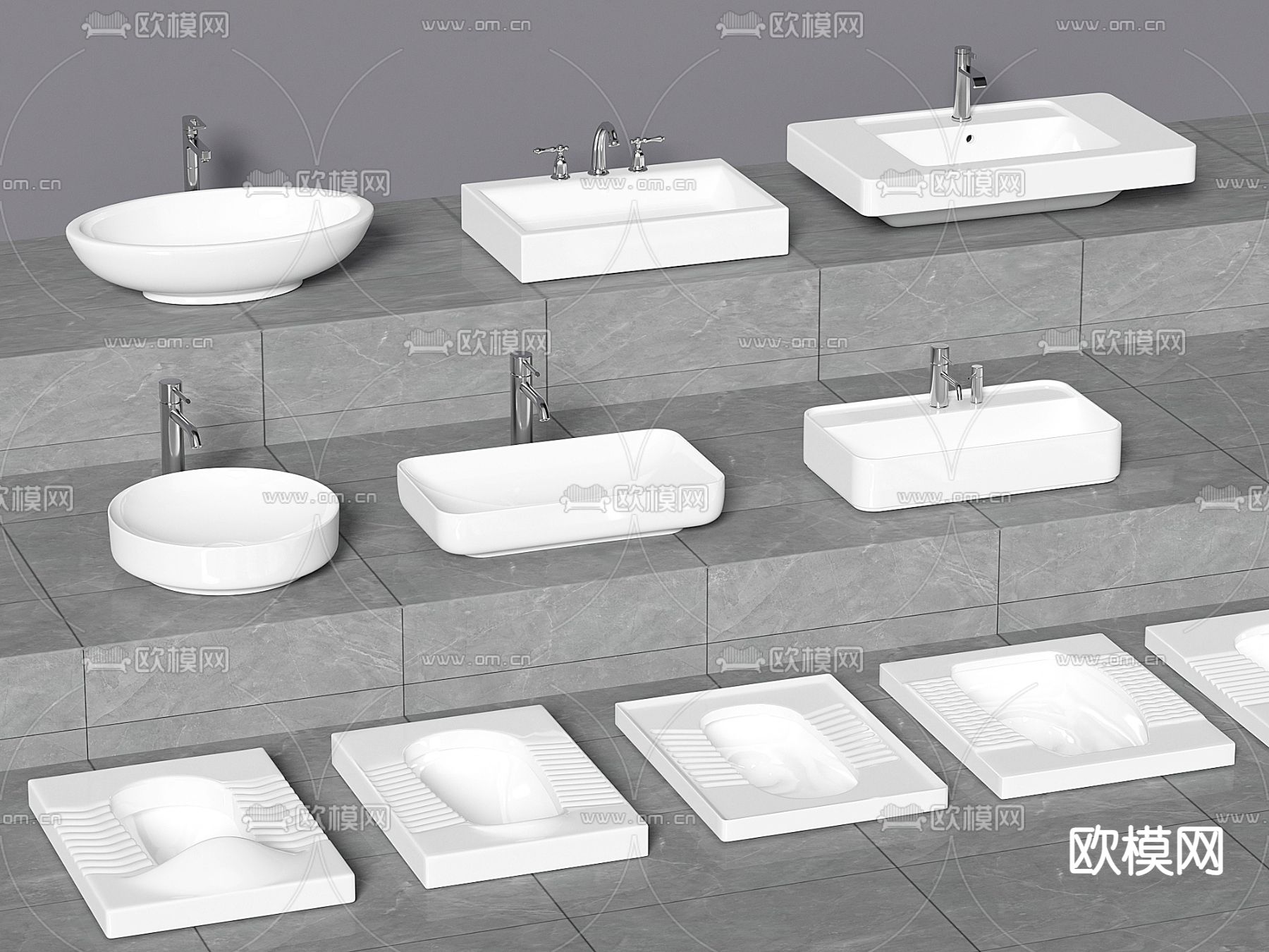 洗手台 蹲便器 洗手盆su模型下载（渲染图1）