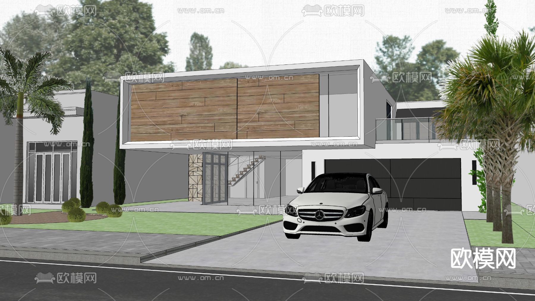 现代独栋别墅su模型下载（渲染图4）