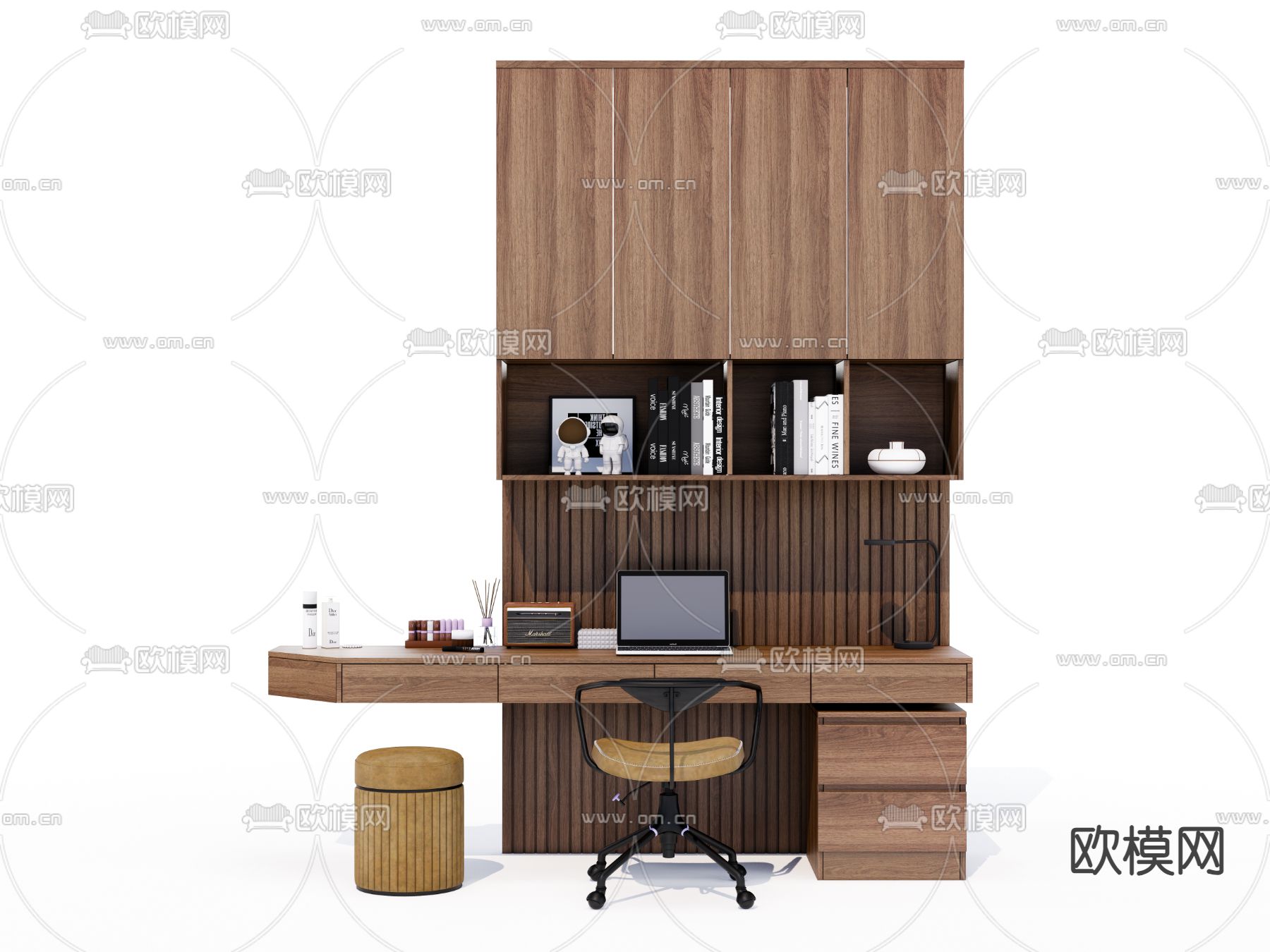 现代实木书桌椅su模型下载（渲染图1）