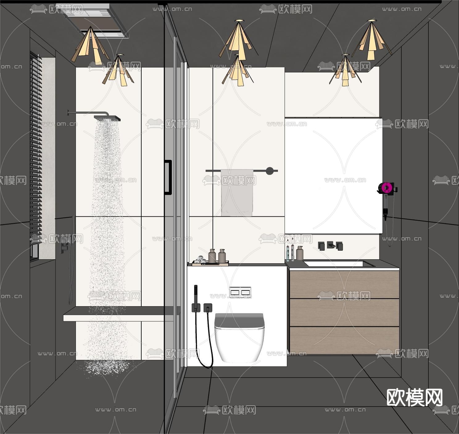 现代卫生间su模型下载（渲染图2）