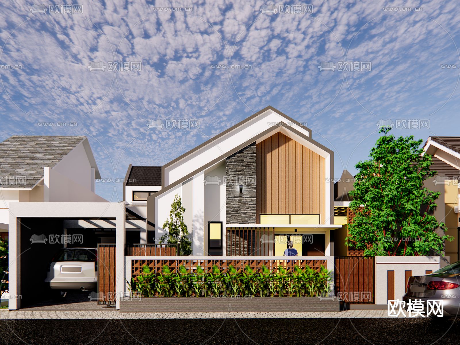 现代独栋别墅su模型下载（渲染图1）