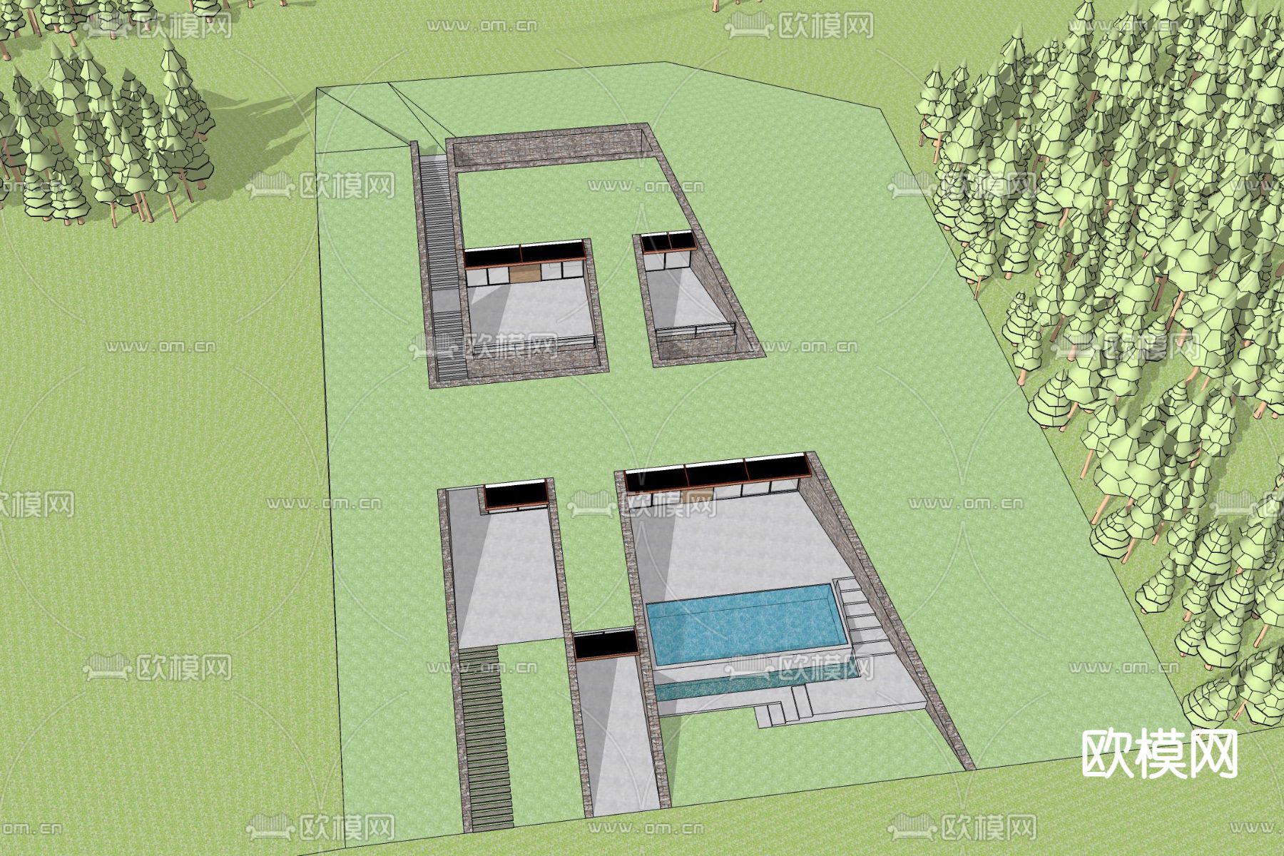 现代民宿外观su模型下载（渲染图4）