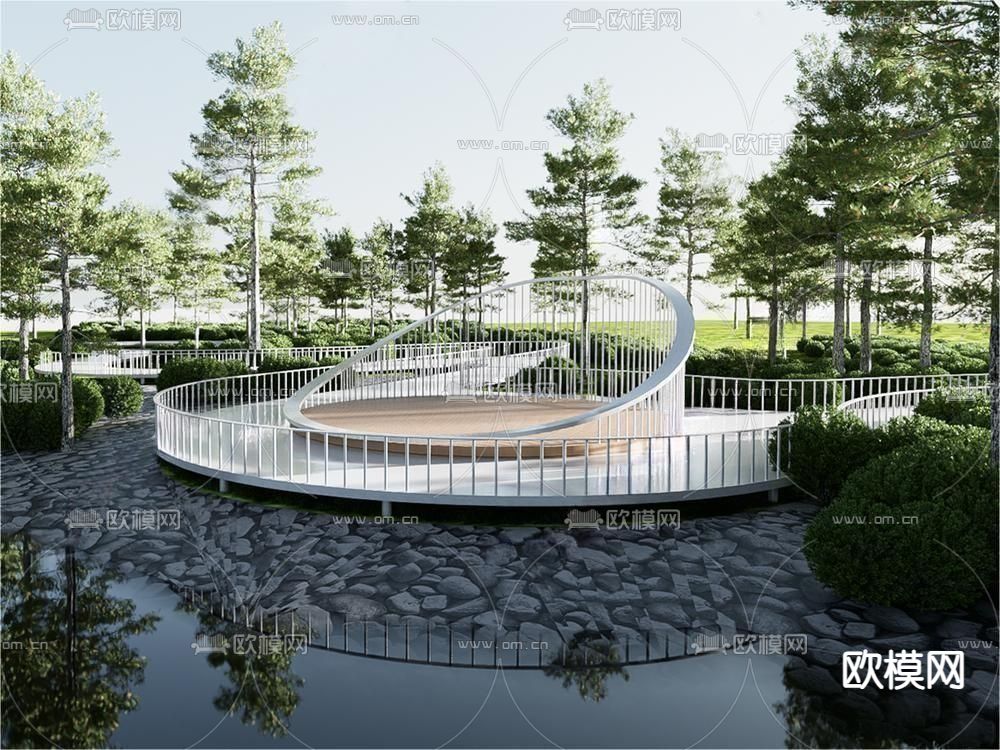 滨水休闲平台su模型下载（渲染图1）