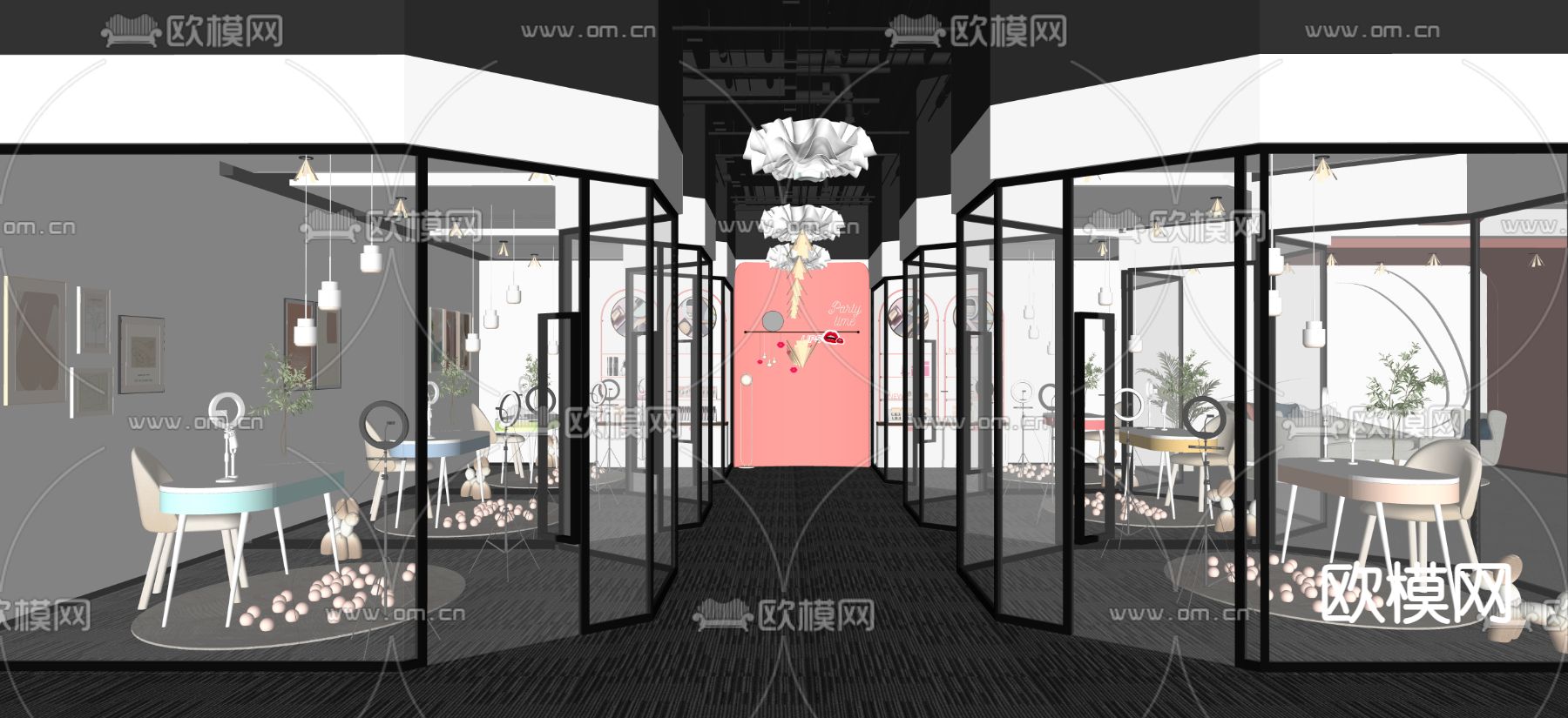 现代直播间su模型下载（渲染图2）