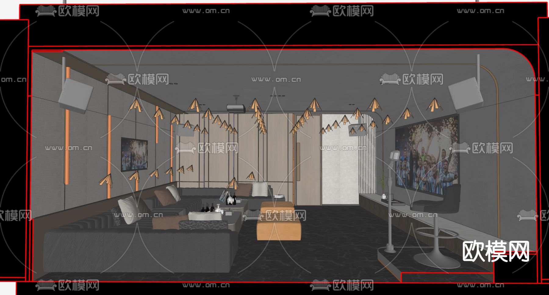 KTV包厢su模型下载（渲染图2）