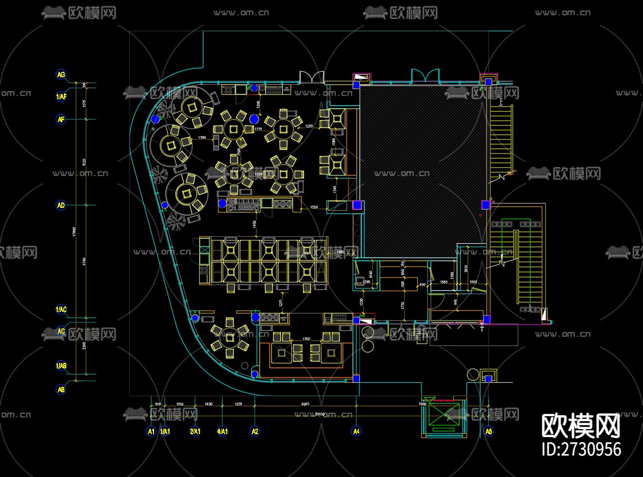 火锅店 韩式烤肉店 烧烤店cad施工图下载（渲染图1）