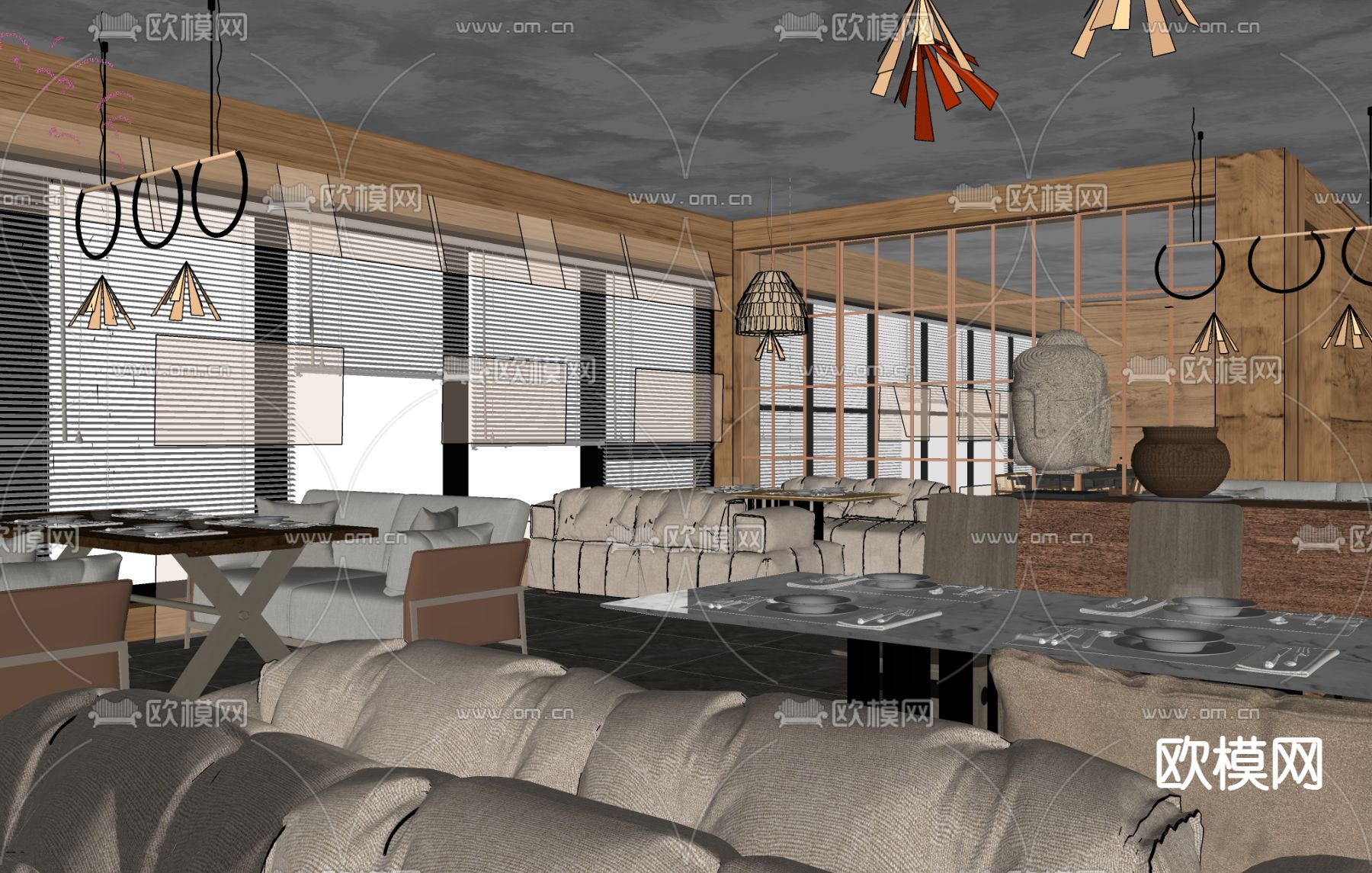 东南亚餐厅su模型下载（渲染图2）