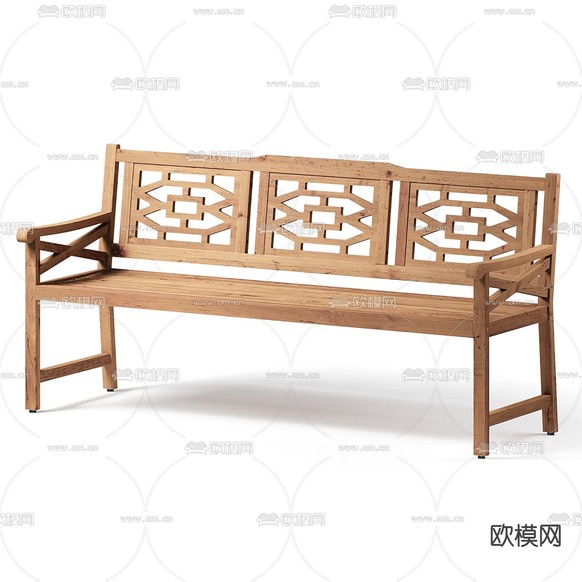 新中式长凳 户外椅3d模型下载(渲染图1)