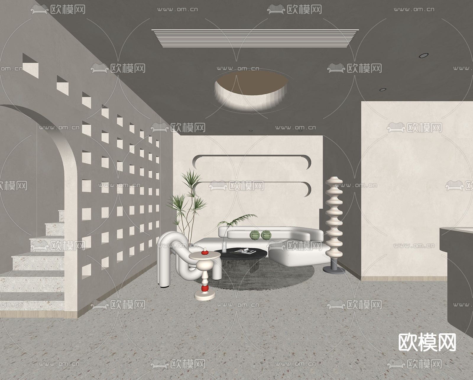 侘寂风美容sps店 休息区su模型下载（渲染图2）