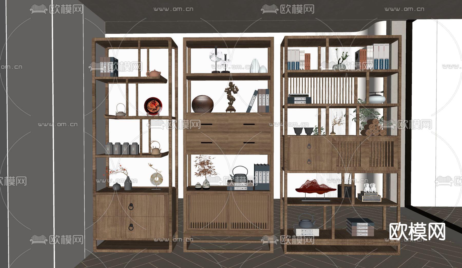 中式博古架su模型下载（渲染图2）