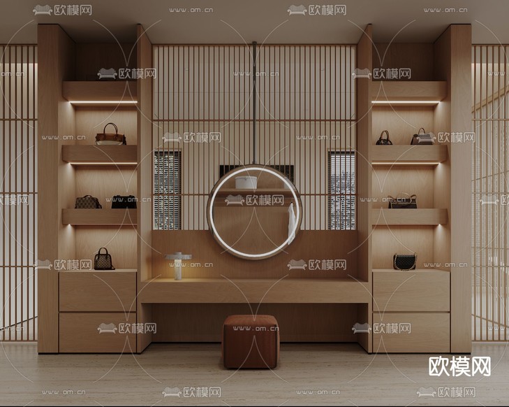 日式卧室 衣帽间3d模型下载(渲染图4)