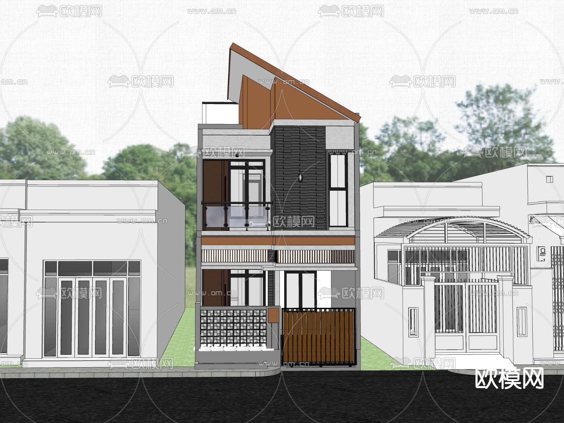 现代独栋别墅su模型下载（渲染图2）