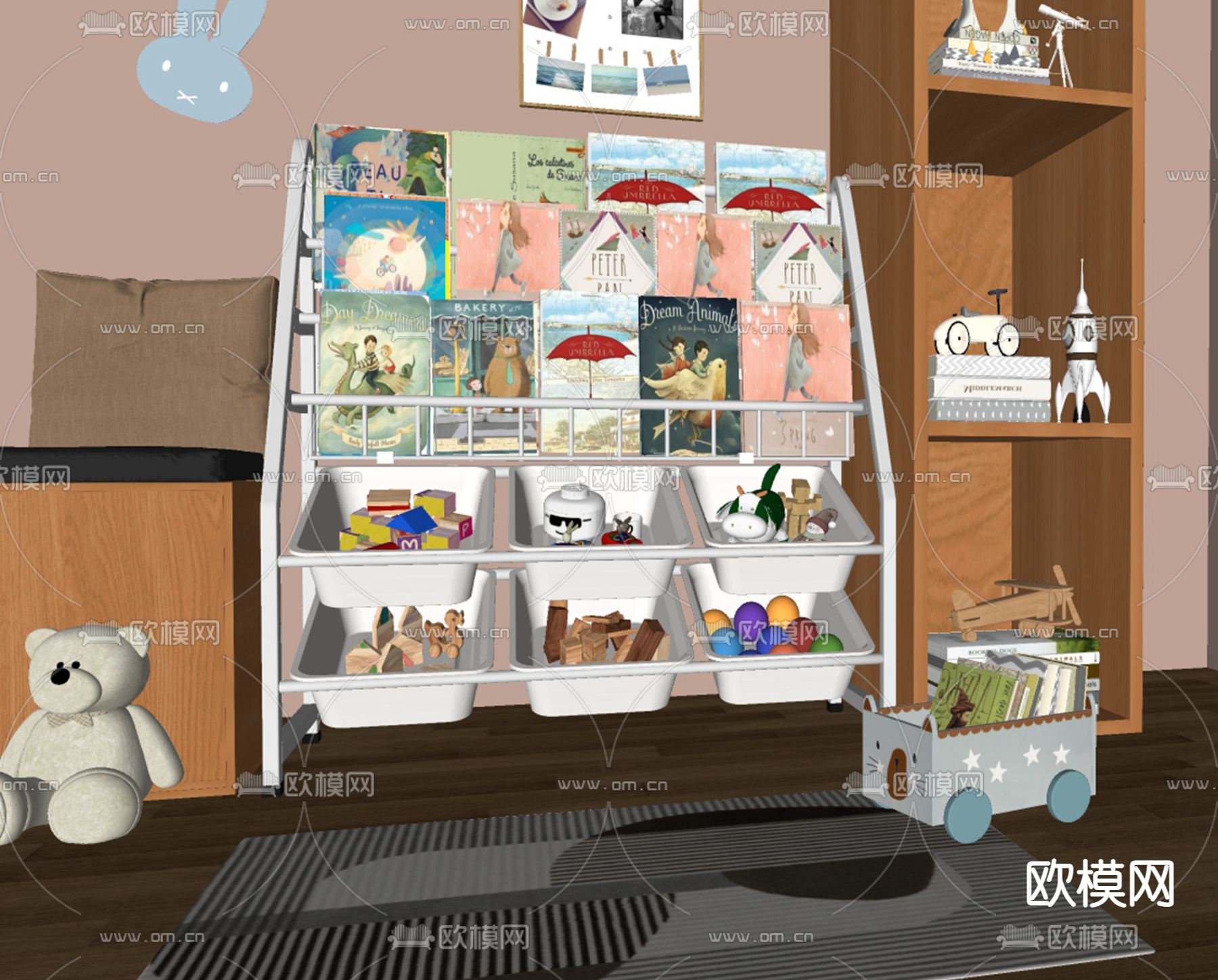 儿童画本书架su模型下载（渲染图2）