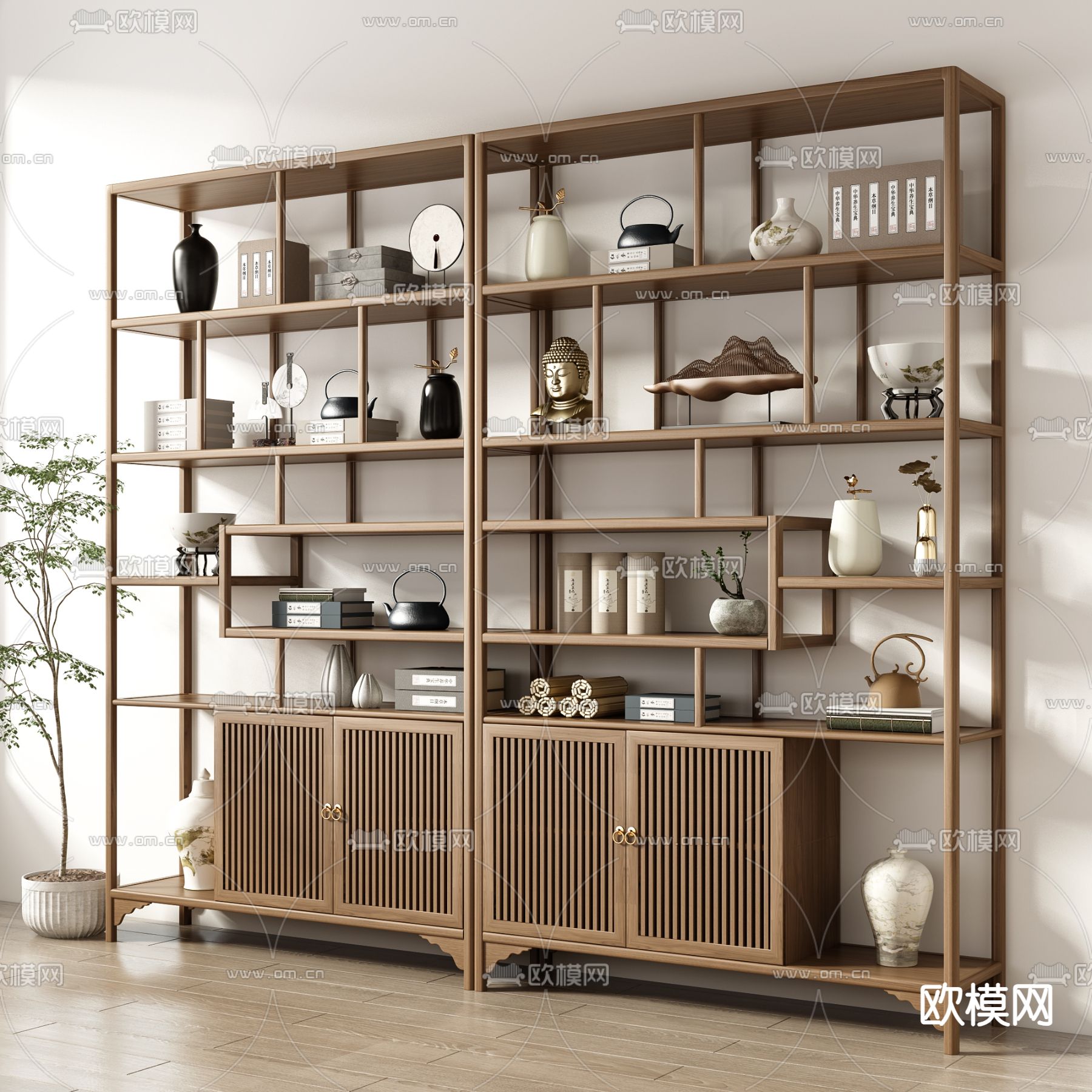 博古架 茶柜3d模型下载（渲染图1）