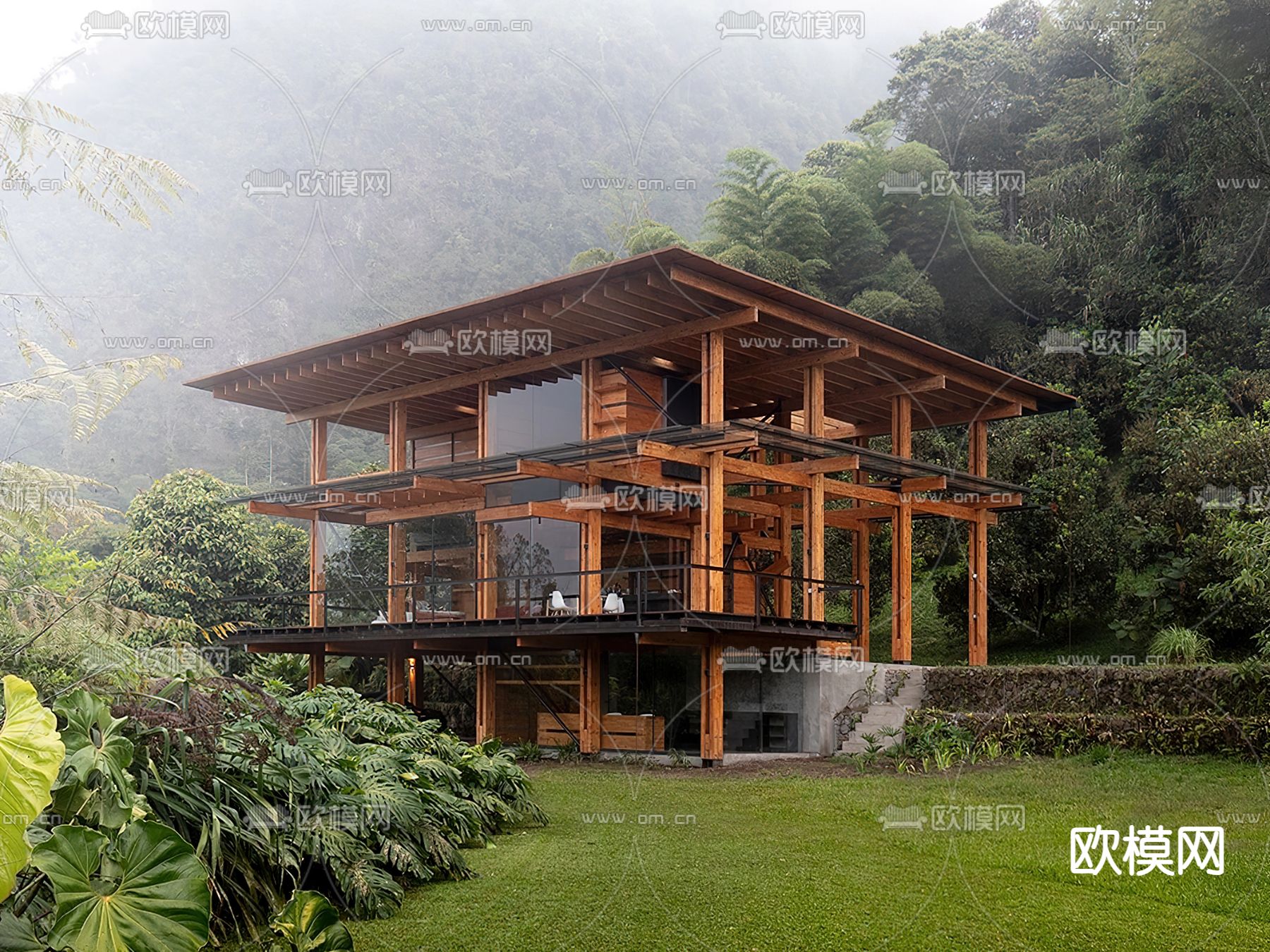 现代民宿建筑  木屋su模型下载（渲染图1）