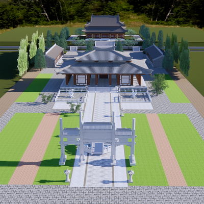  寺庙建筑su模型 