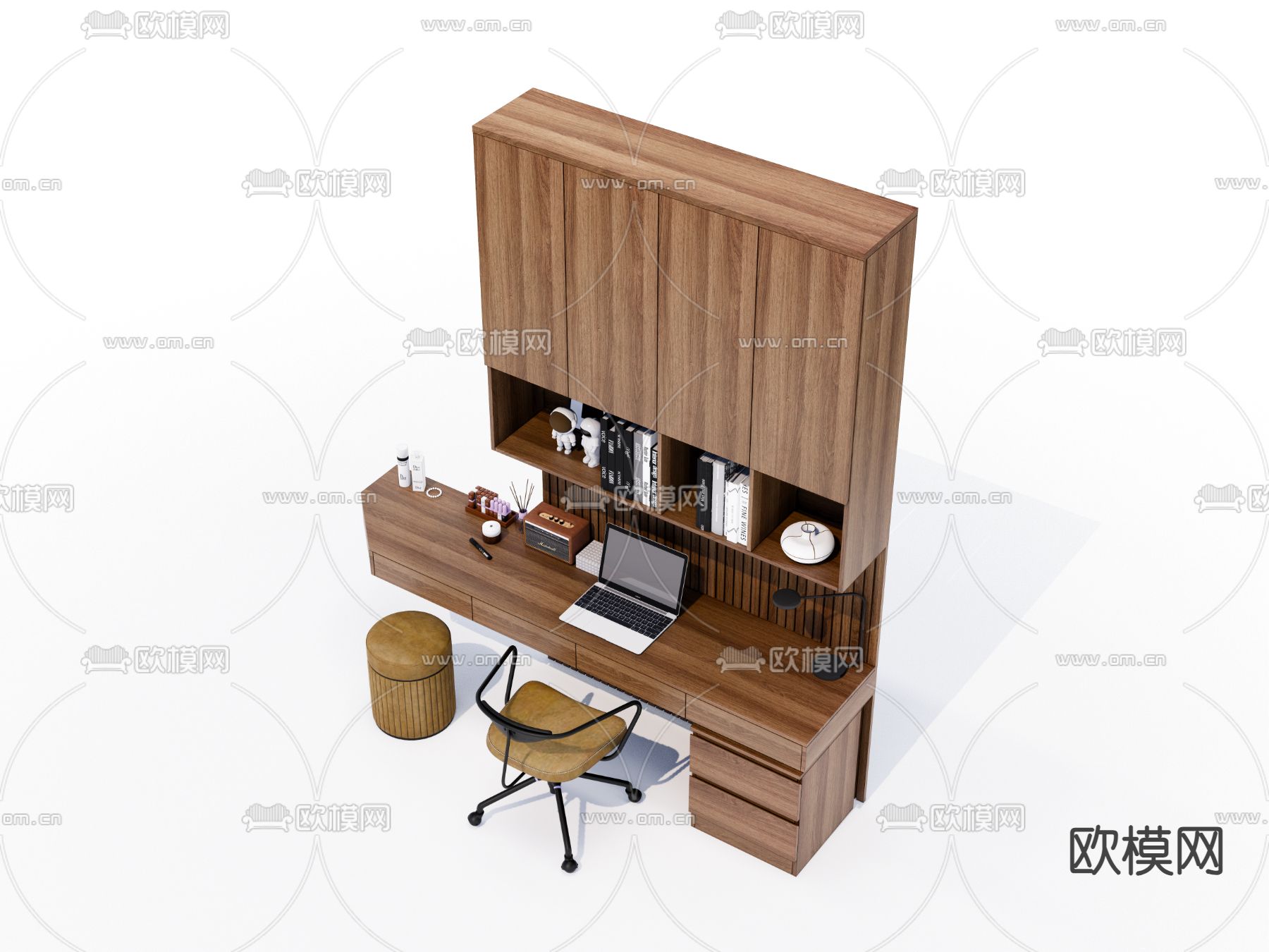 现代实木书桌椅su模型下载（渲染图2）