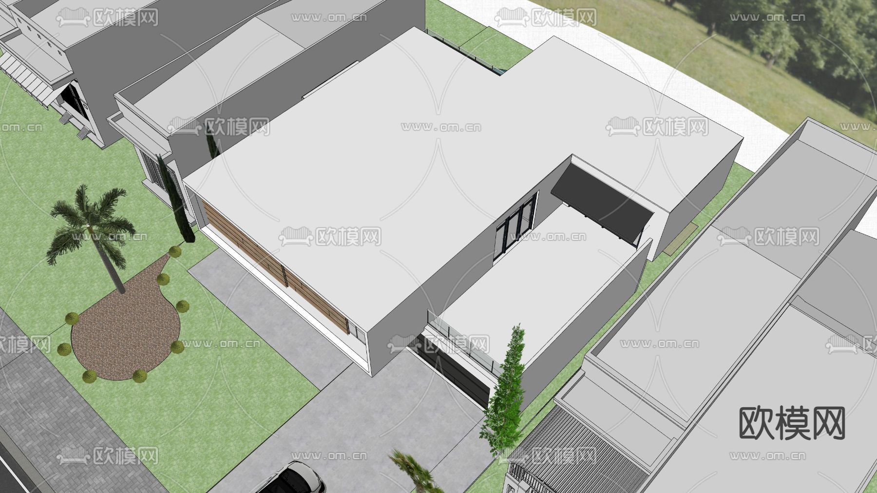 现代独栋别墅su模型下载（渲染图2）