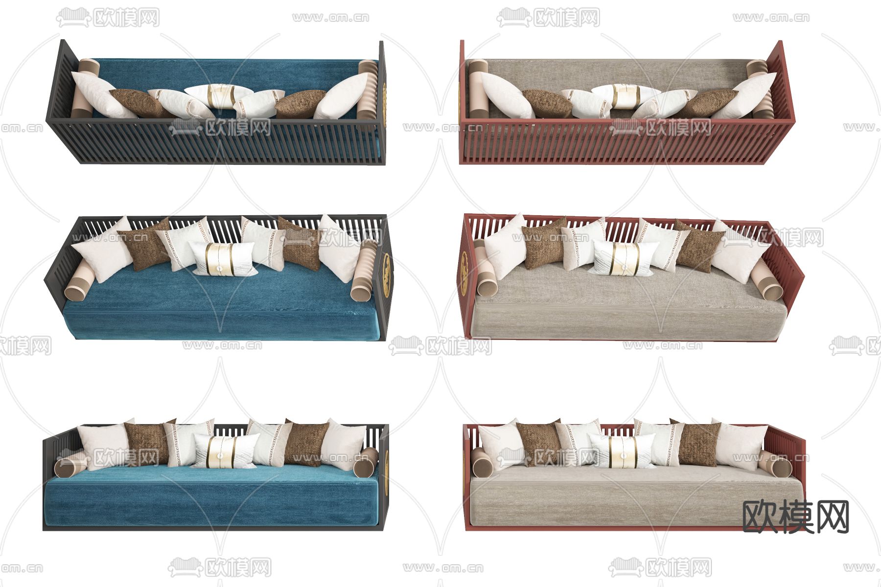 新中式多人沙发3d模型下载