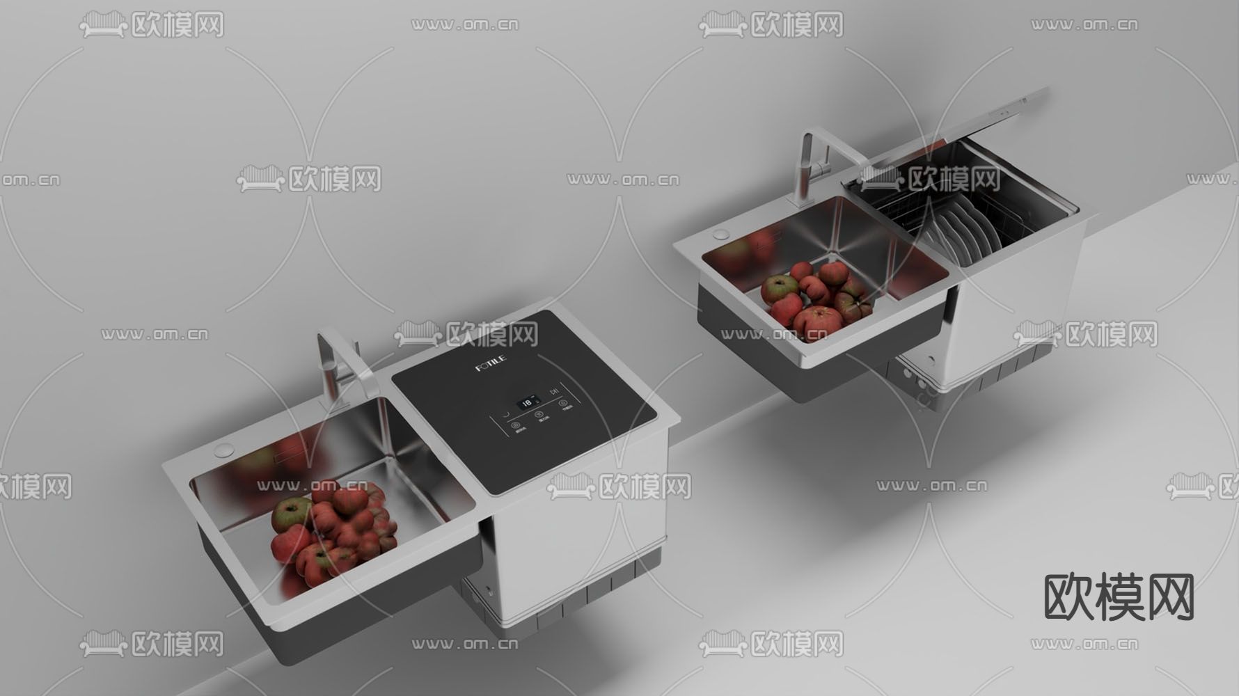 水槽 洗碗机su模型下载（渲染图1）
