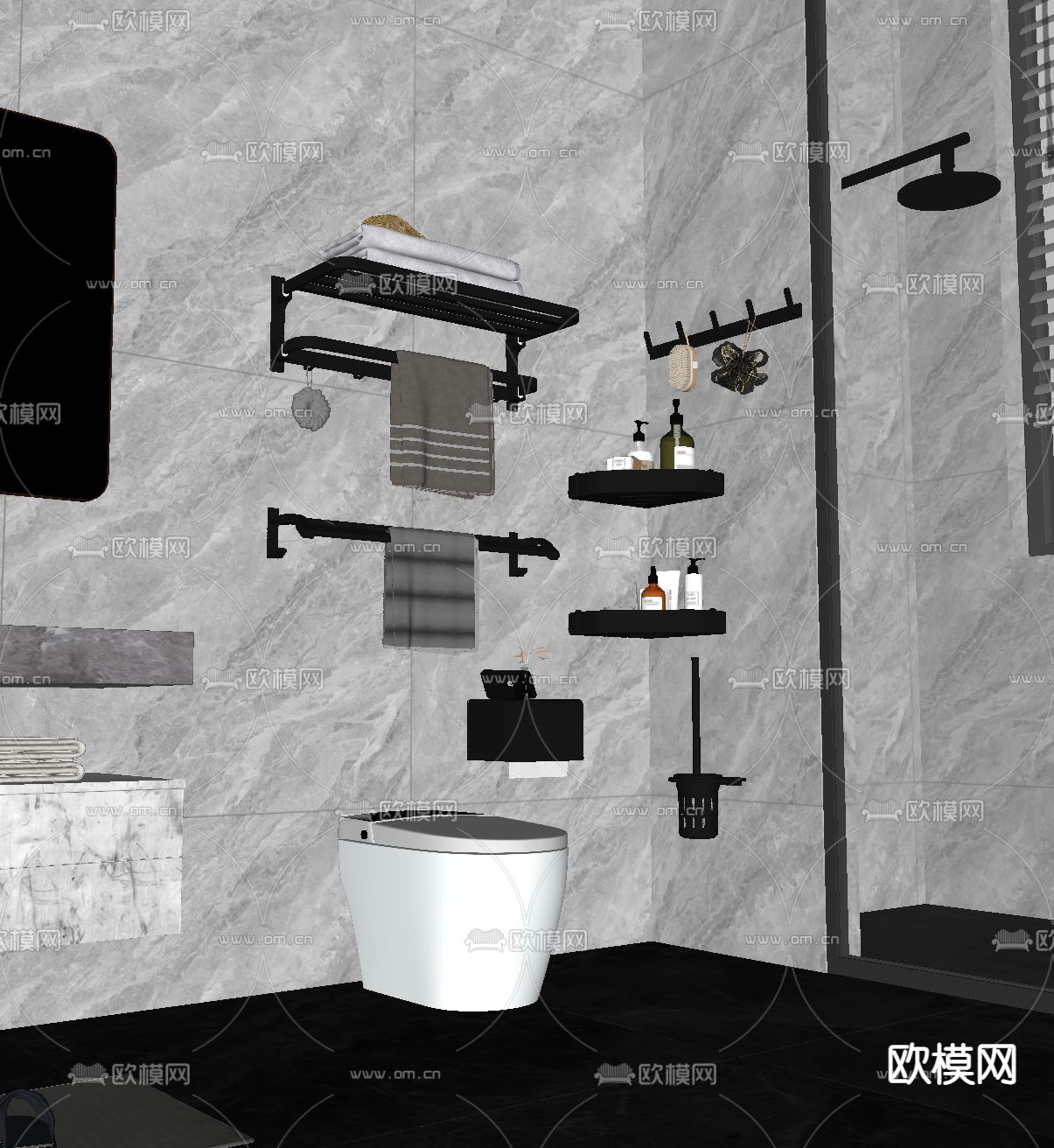 卫浴小件 马桶 毛巾架su模型下载（渲染图2）