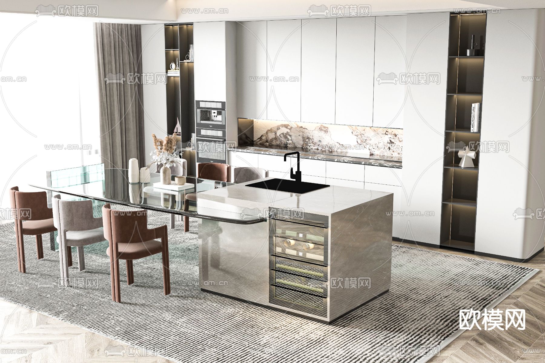 岛台餐桌椅d模型下载