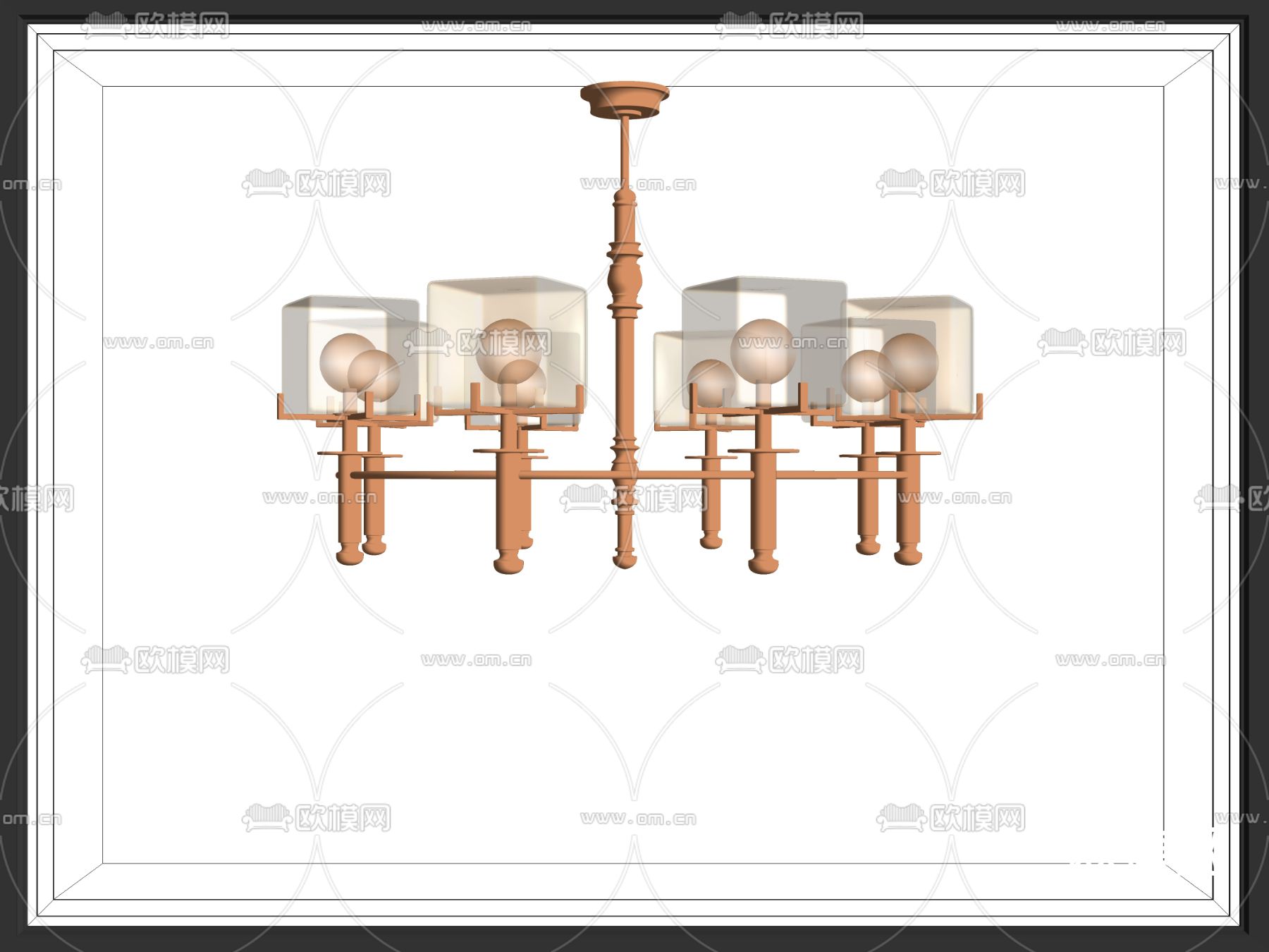 新中式多头吊灯su模型下载（渲染图2）