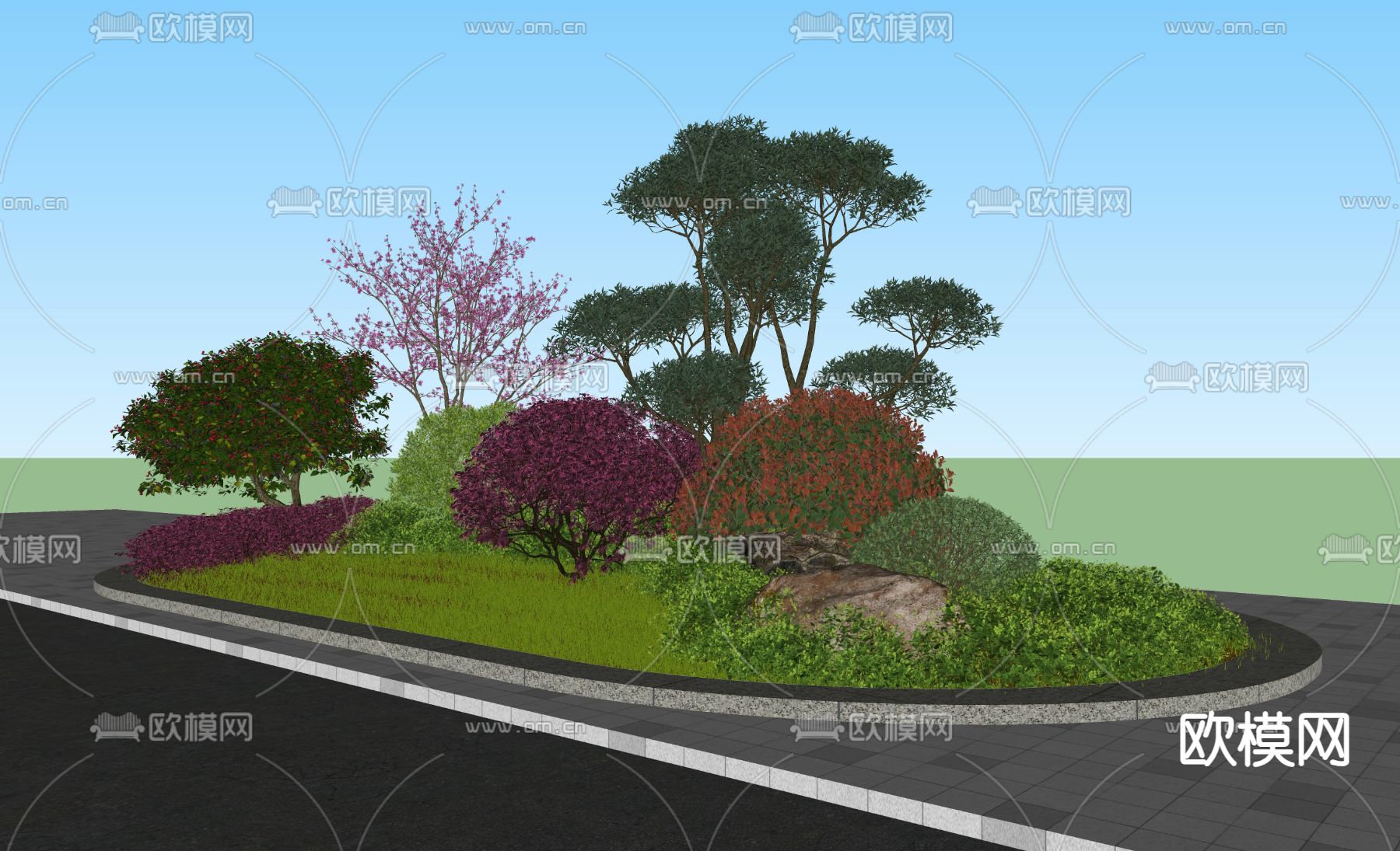 红叶石楠 连翘 红檵木 紫荆花su模型下载（渲染图2）