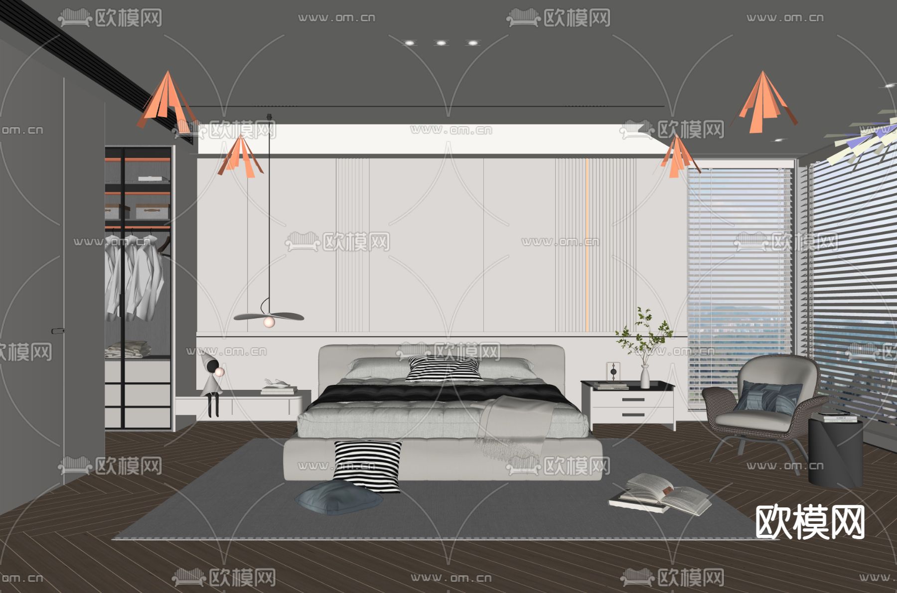 现代卧室su模型下载（渲染图2）