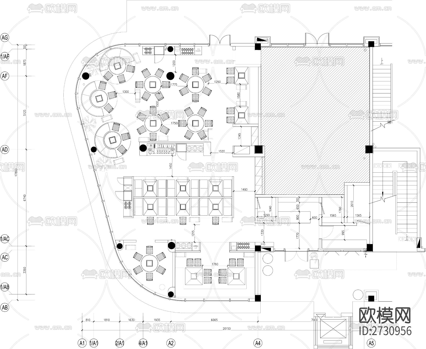 火锅店 韩式烤肉店 烧烤店cad施工图下载（渲染图2）