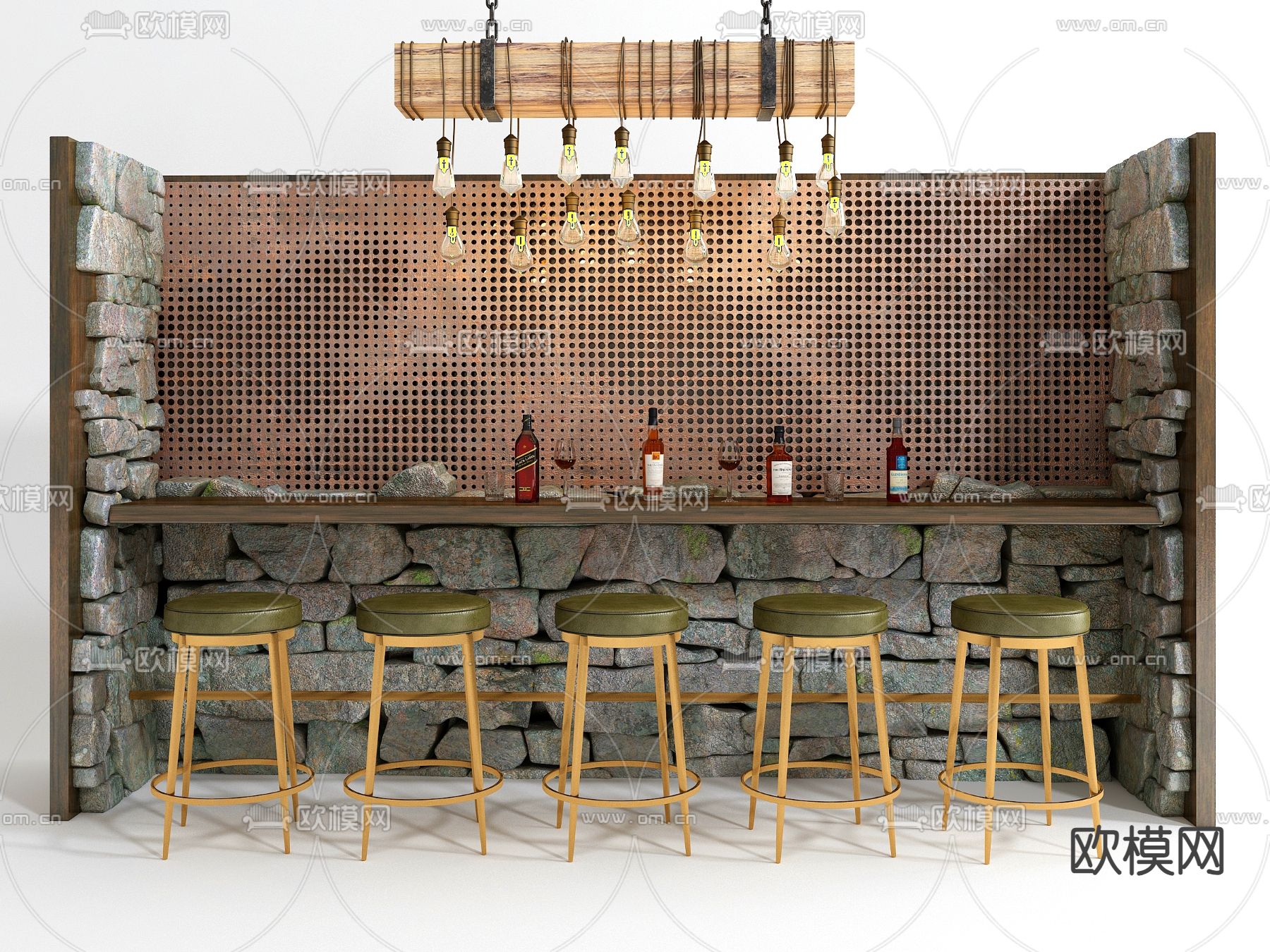 侘寂风吧台 吧椅3d模型下载