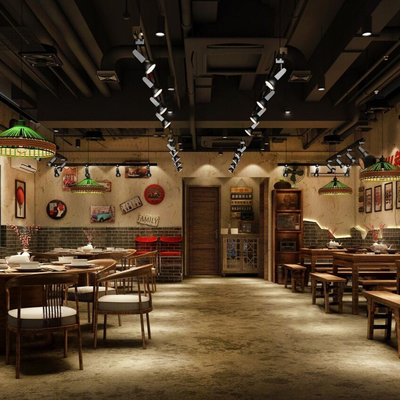  怀旧复古火锅店su模型 