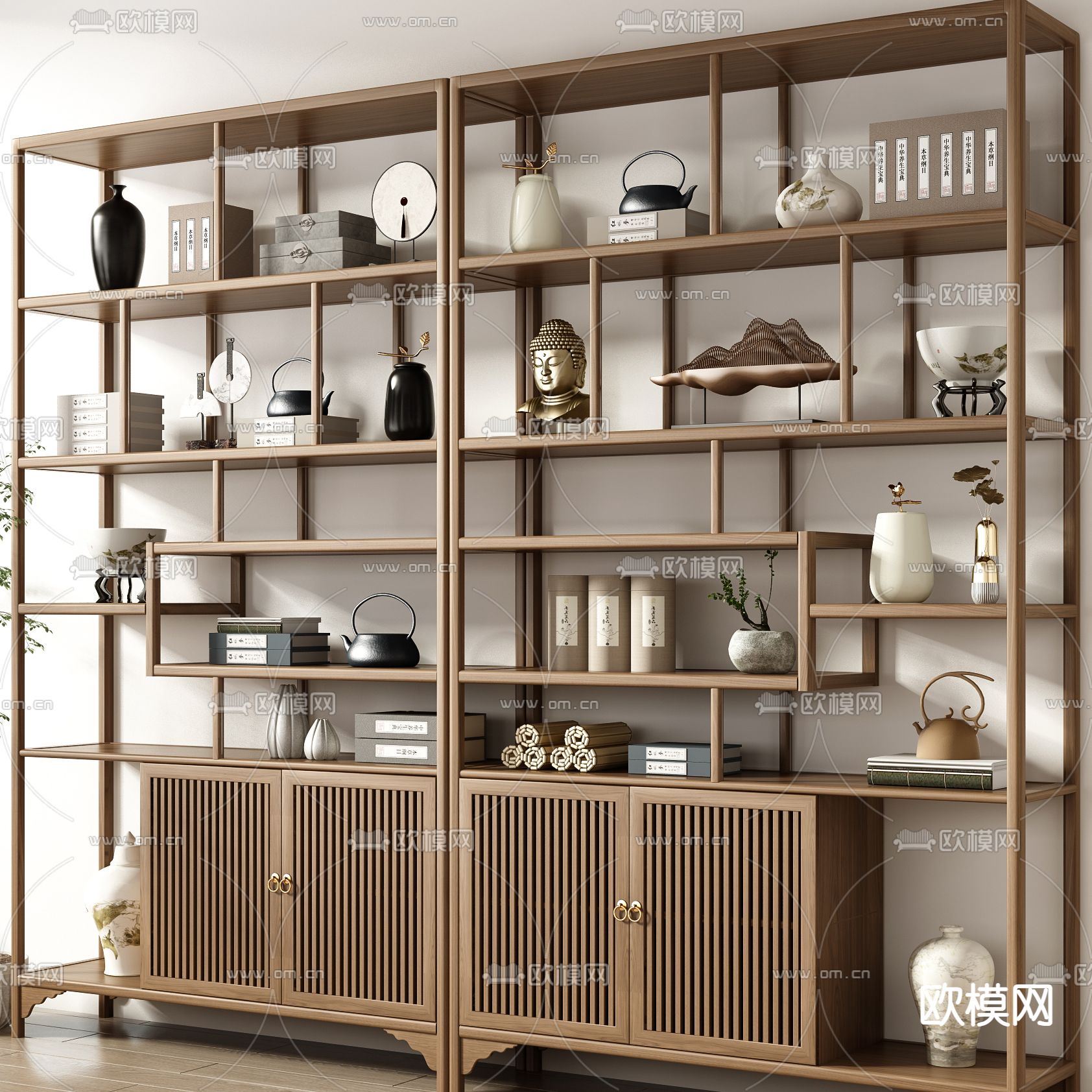 博古架 茶柜3d模型下载（渲染图2）