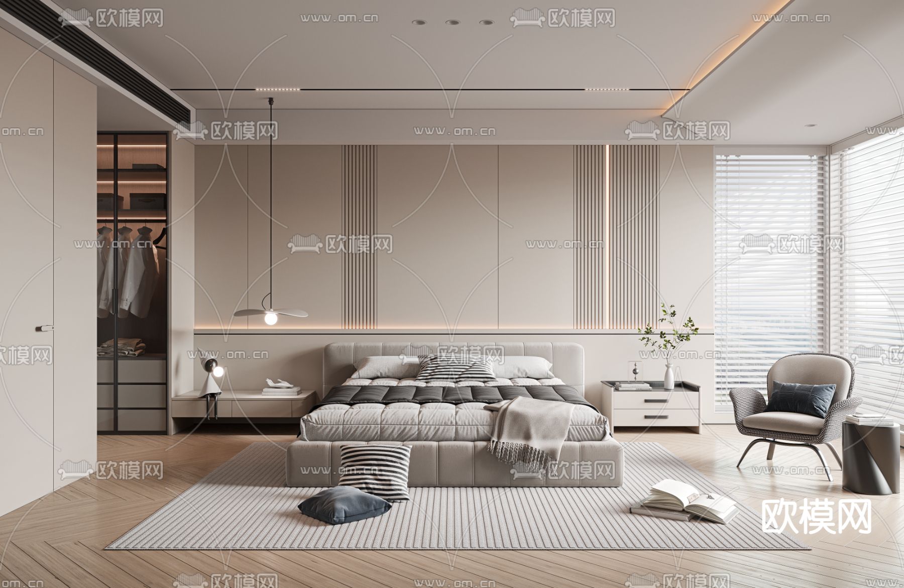 现代卧室su模型下载（渲染图1）