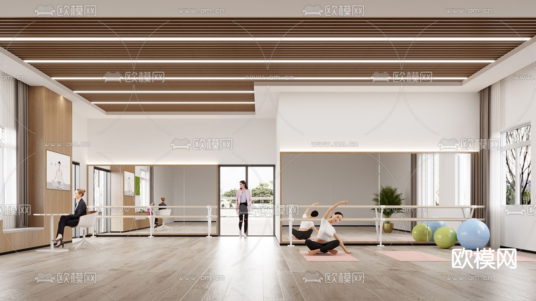 现代舞蹈室su模型下载（渲染图1）