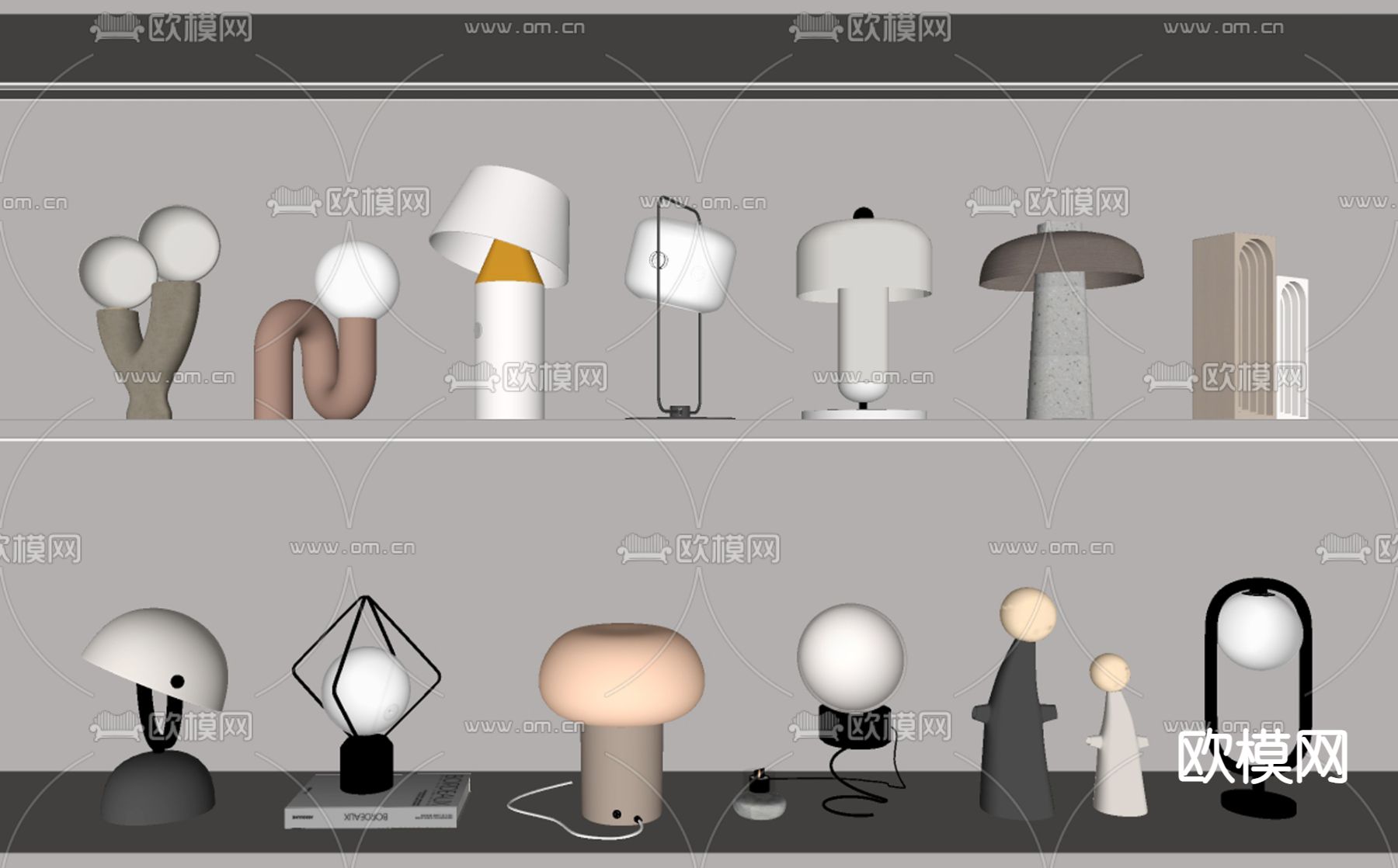 奶油风台灯su模型下载（渲染图2）
