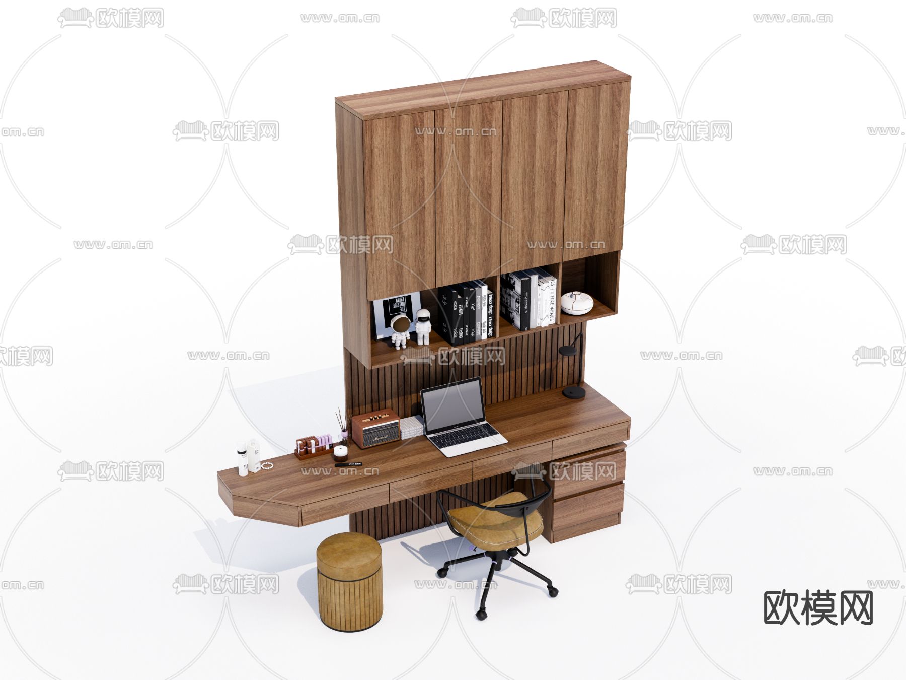 现代实木书桌椅su模型下载（渲染图3）