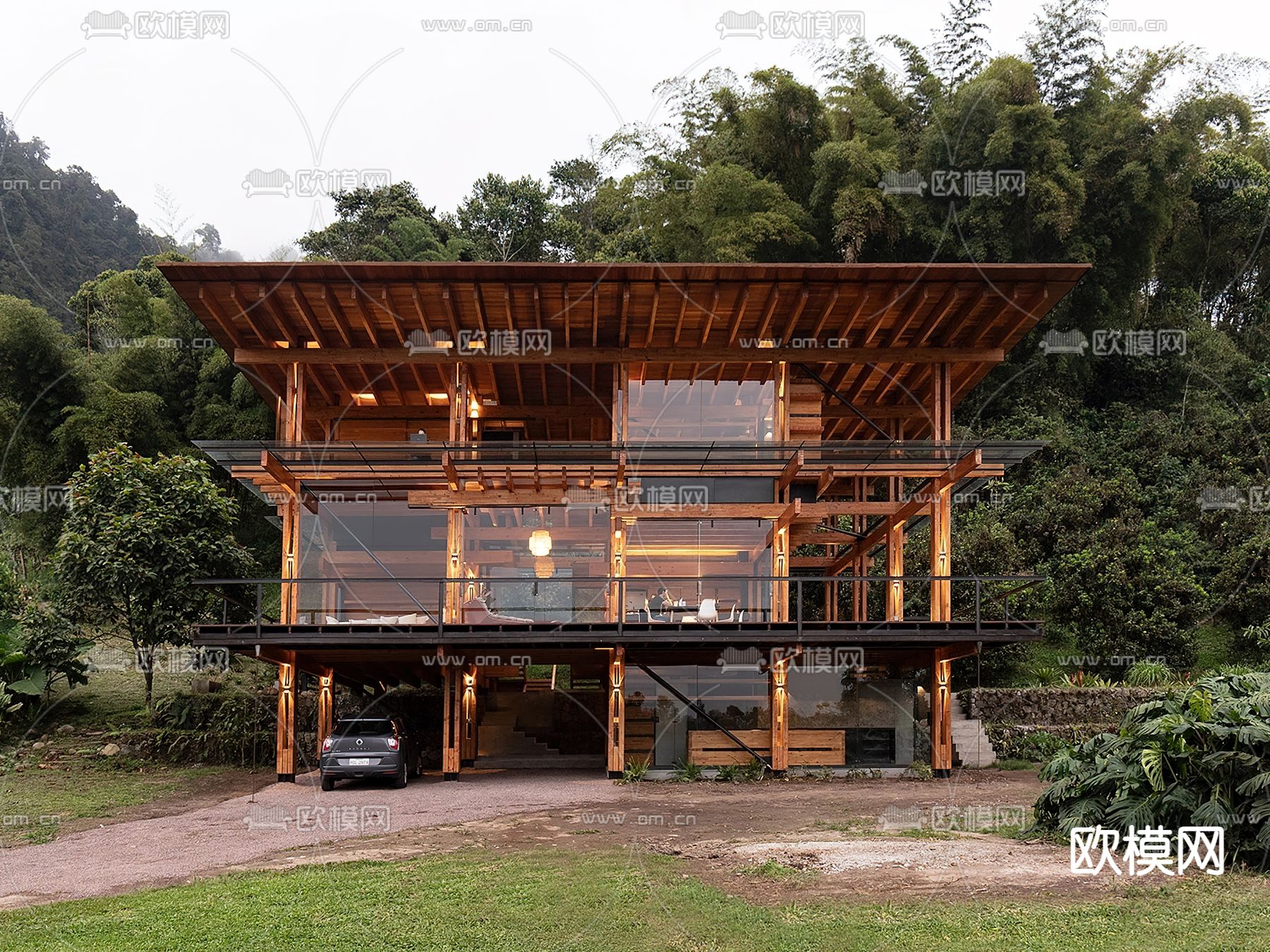 现代民宿建筑  木屋su模型下载（渲染图2）