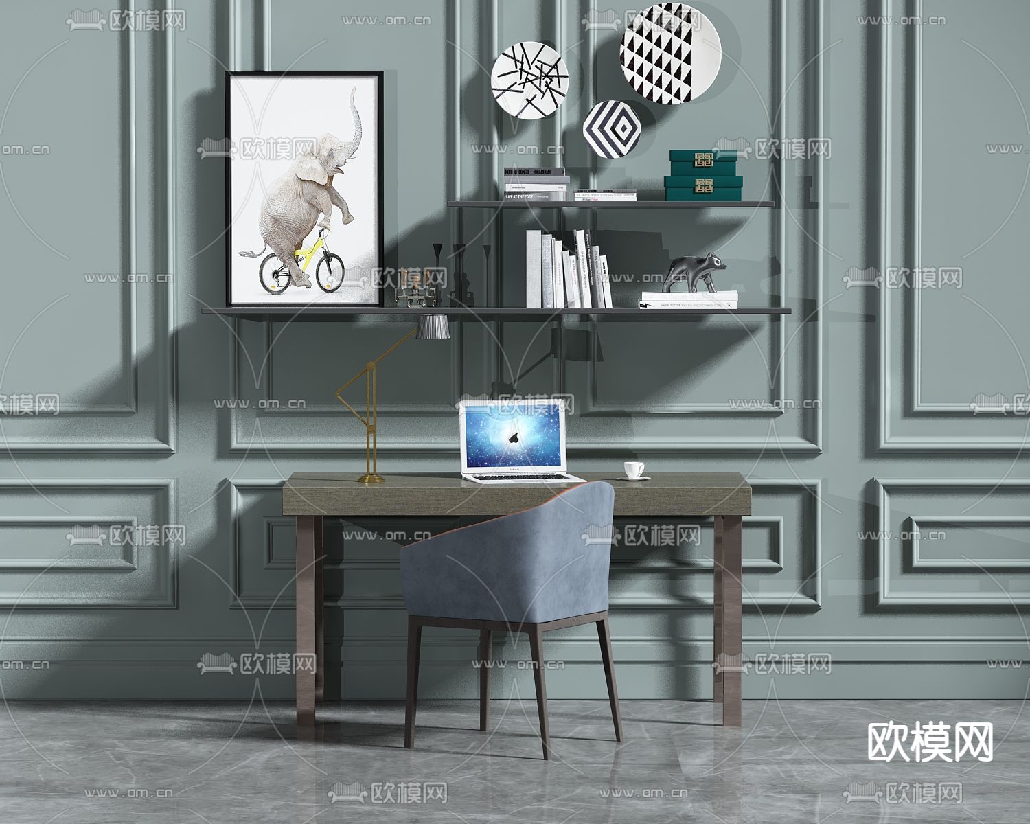 新中式书桌 学习桌 电脑桌3d模型下载