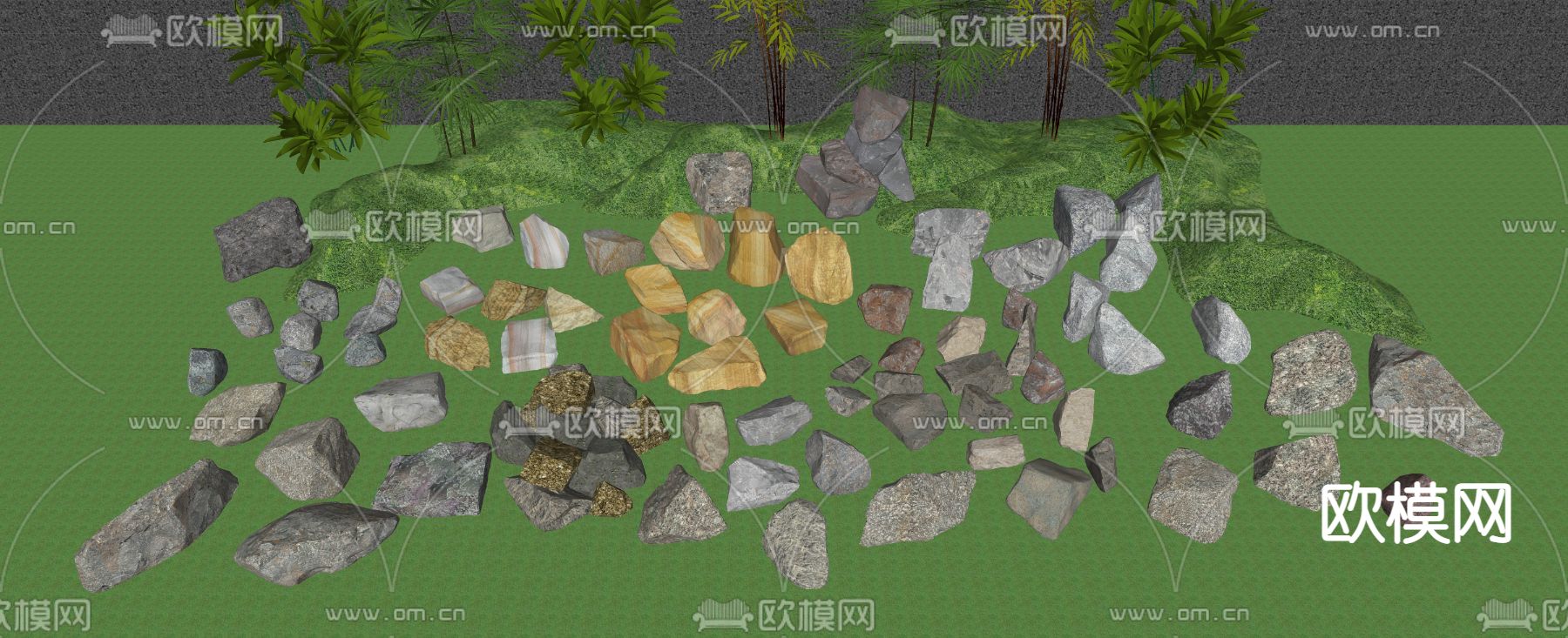 景观石 条石 假山 石块su模型下载（渲染图3）