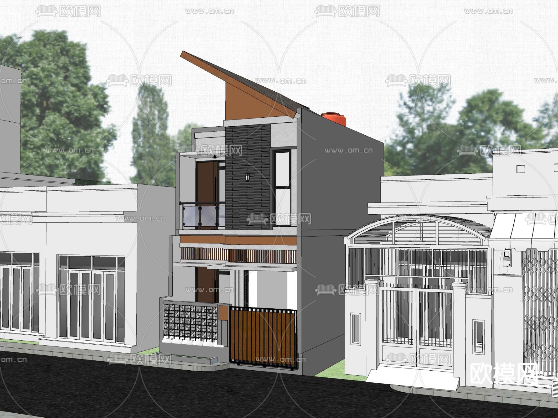 现代独栋别墅su模型下载（渲染图3）