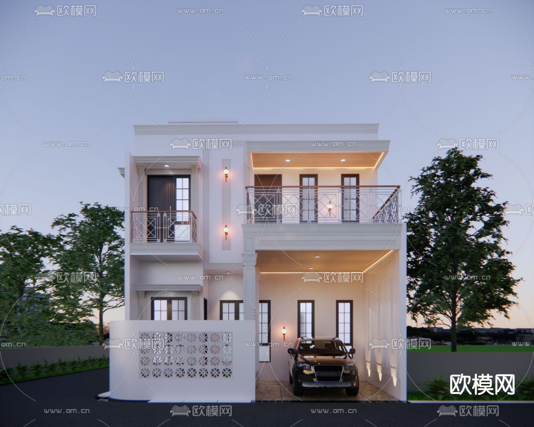 现代独栋别墅su模型下载（渲染图1）