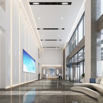  现代公司大堂 办公大厅su模型 