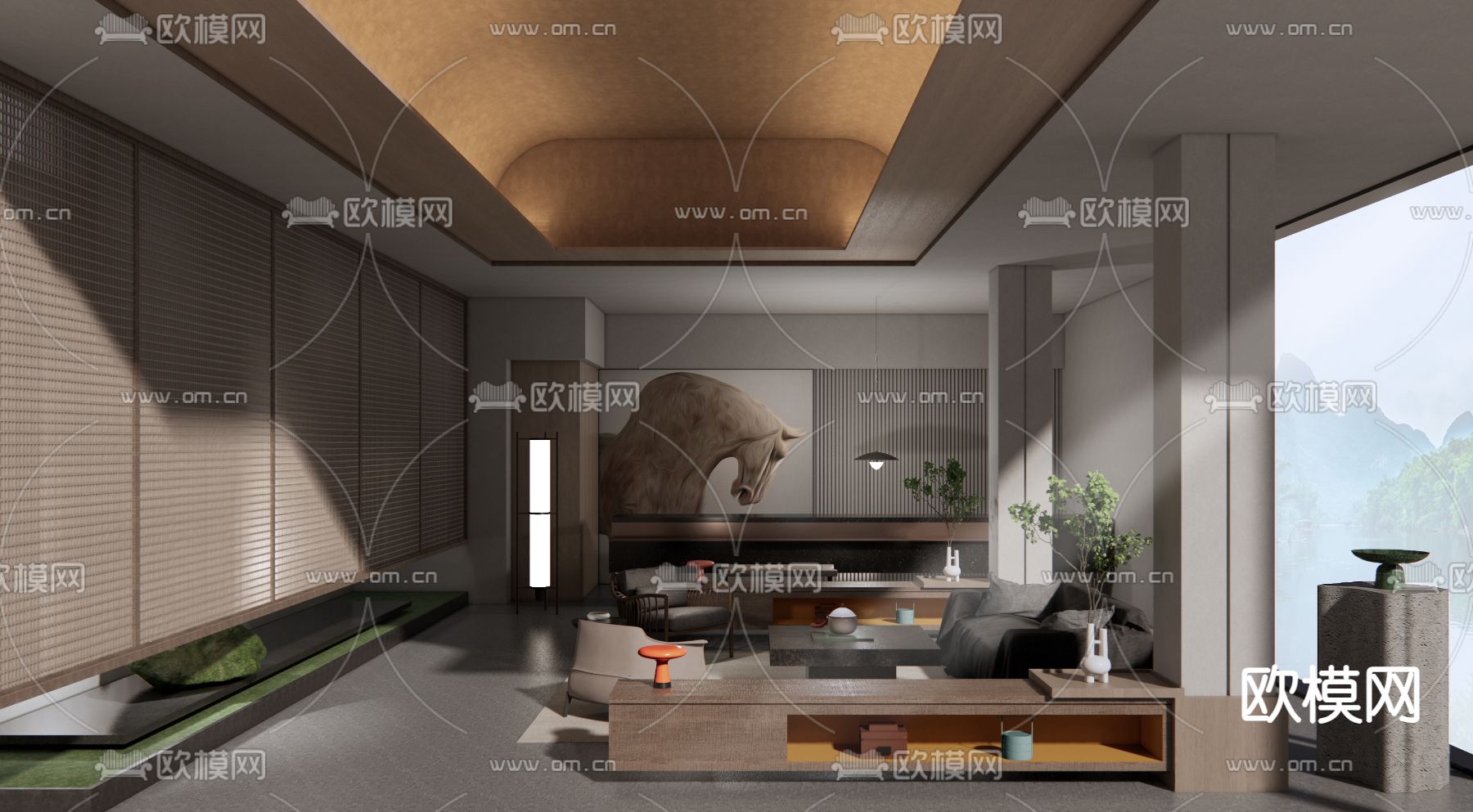 酒店大堂 休息区su模型下载（渲染图1）