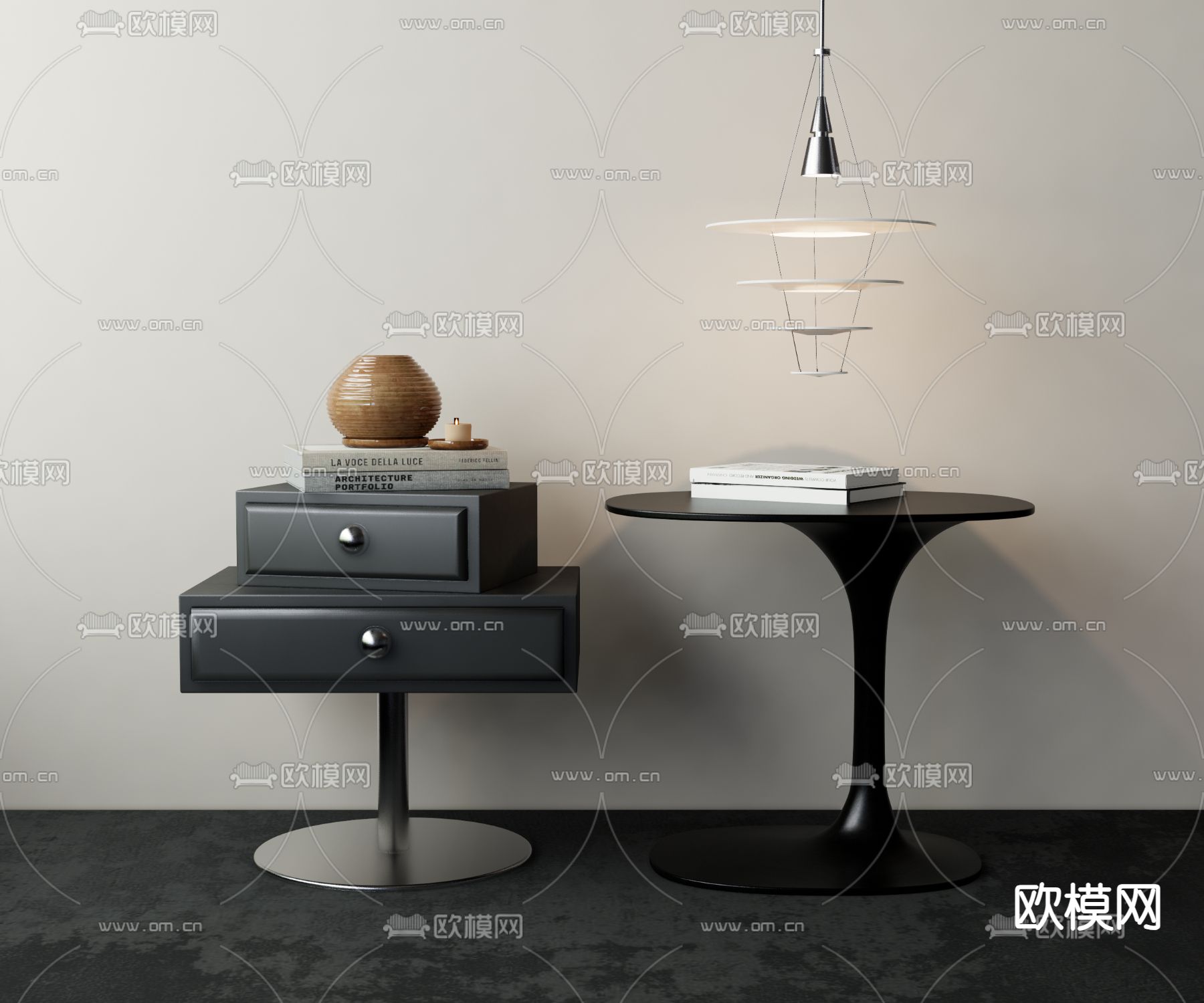 简欧床头柜su模型下载（渲染图1）